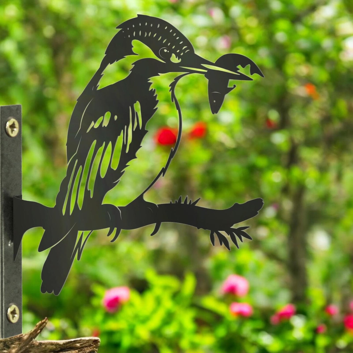 Metal Kingfisher Tree Silhouette – 18cm x 28cm | Rustic Outdoor & Indoor Wall Art for Garden, Fence, or Home Décor