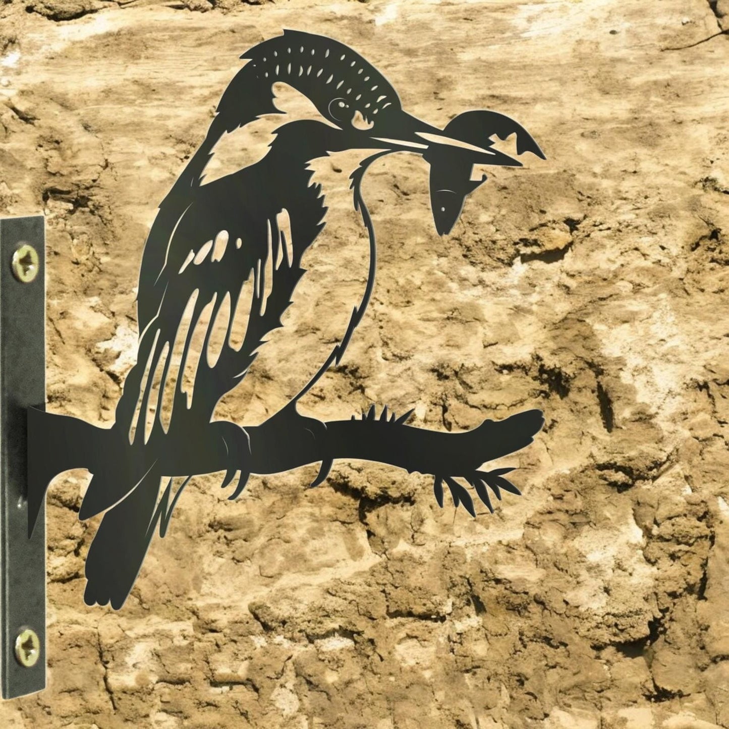 Metal Kingfisher Tree Silhouette – 18cm x 28cm | Rustic Outdoor & Indoor Wall Art for Garden, Fence, or Home Décor