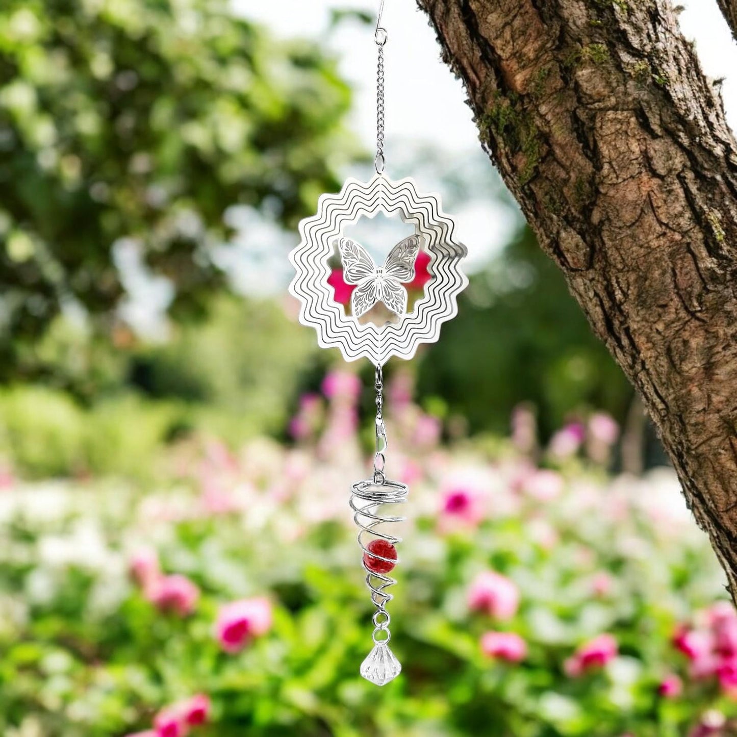 Hummingbird Stainless Steel Hanging Spiral Spinner – 80cm x 15cm | 3D Kinetic Wind Sculpture for Garden, Patio & Home Décor