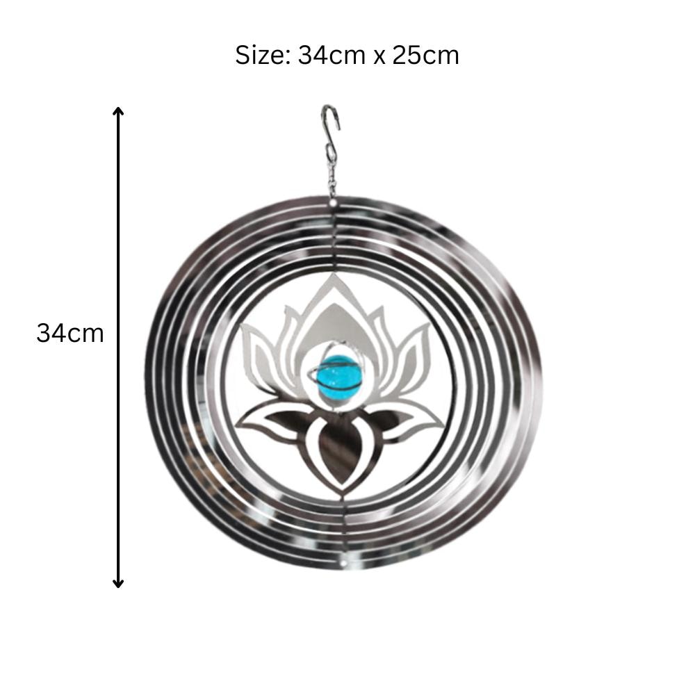 Serenity Stainless Steel Hanging Wind Spinner β 34cm x 25cm | 3D Metal Kinetic Garden Ornament & Outdoor Wind Sculpture