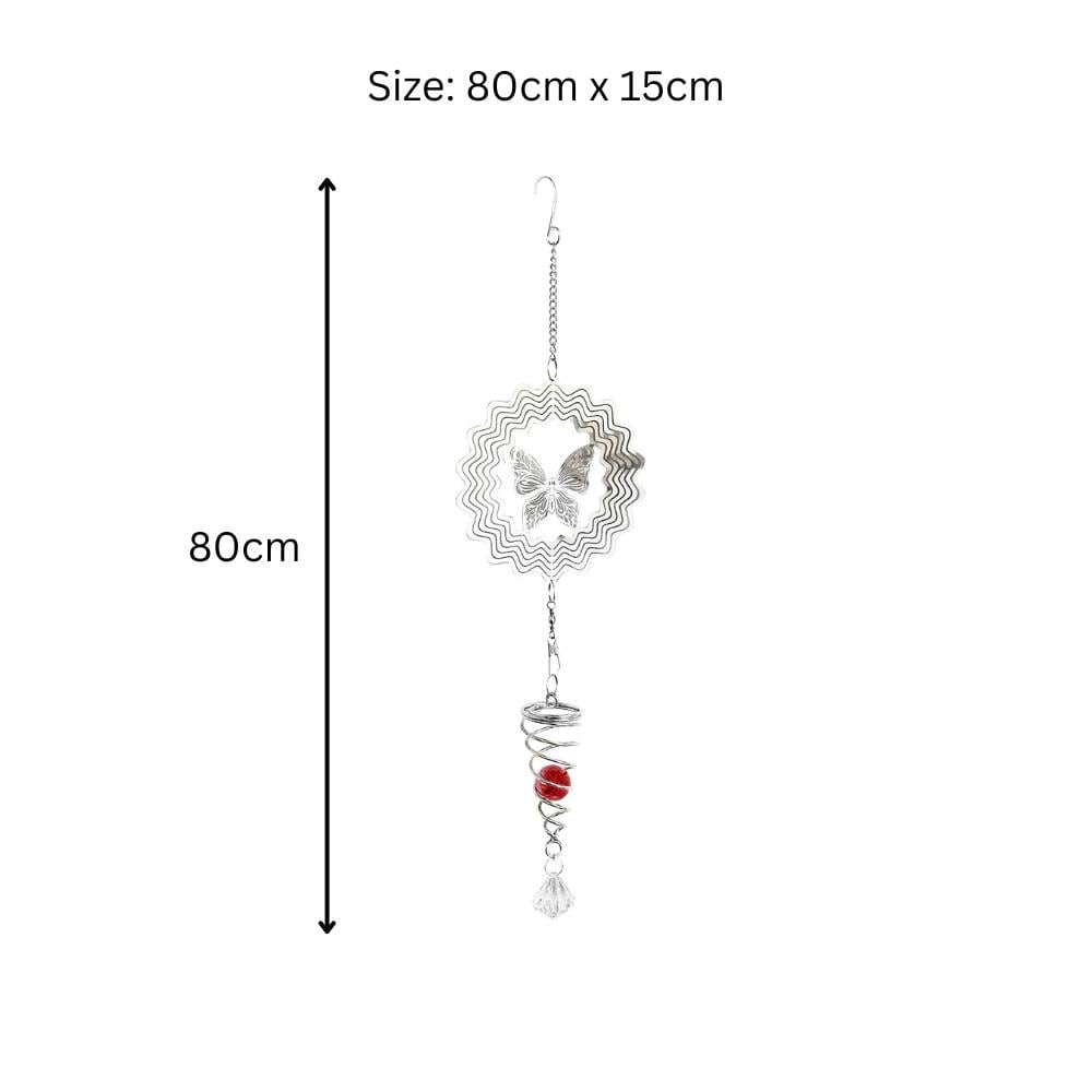 Hummingbird Stainless Steel Hanging Spiral Spinner – 80cm x 15cm | 3D Kinetic Wind Sculpture for Garden, Patio & Home Décor