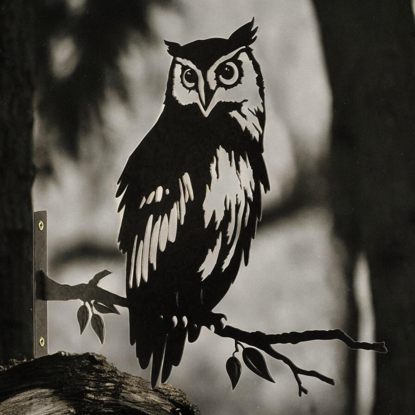 Metal Owl Large Tree Silhouette – 35cm x 29.5cm | Rustic Outdoor & Indoor Wall Art for Garden, Fence, or Home Décor
