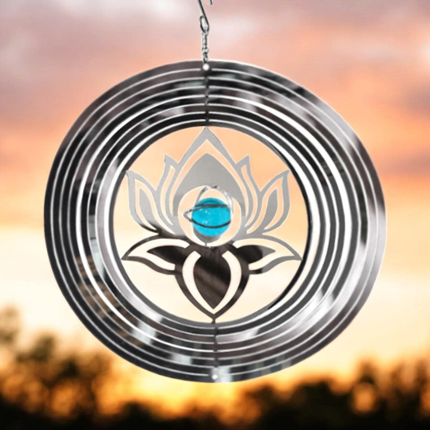Serenity Stainless Steel Hanging Wind Spinner β 34cm x 25cm | 3D Metal Kinetic Garden Ornament & Outdoor Wind Sculpture
