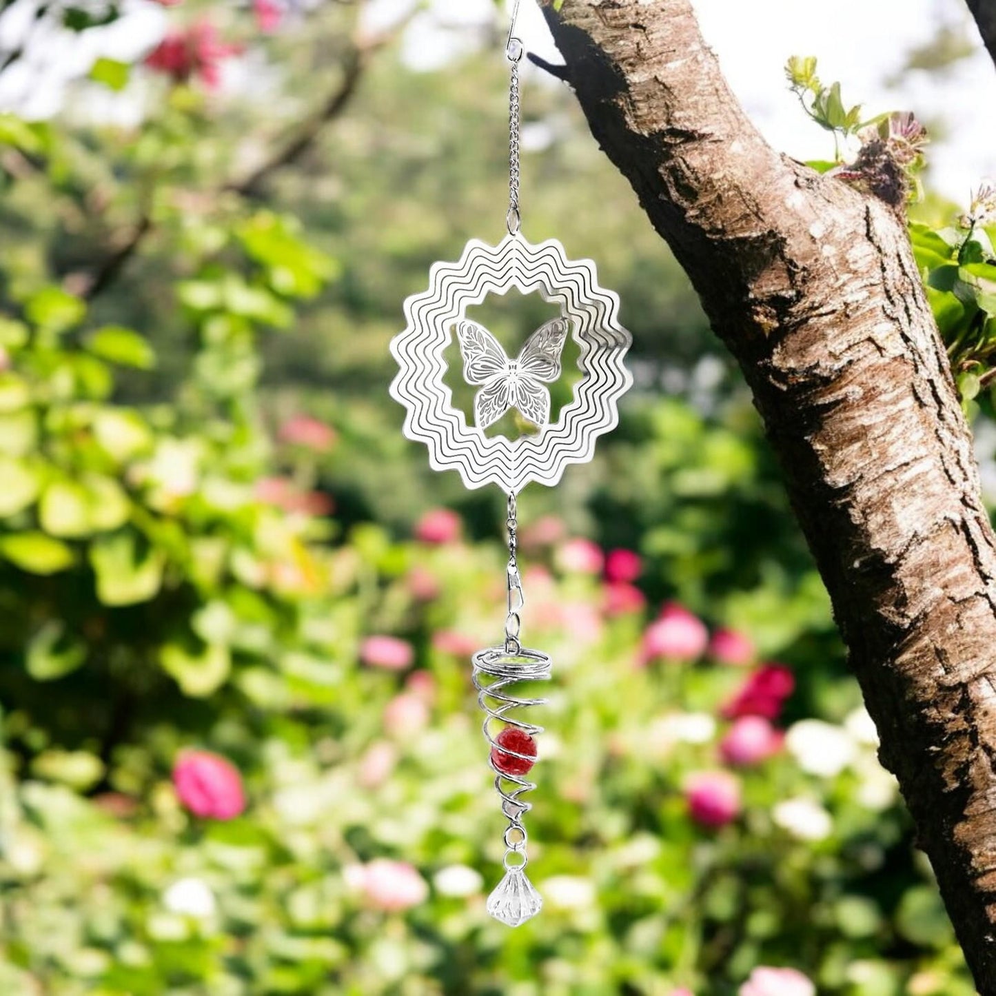 Hummingbird Stainless Steel Hanging Spiral Spinner – 80cm x 15cm | 3D Kinetic Wind Sculpture for Garden, Patio & Home Décor