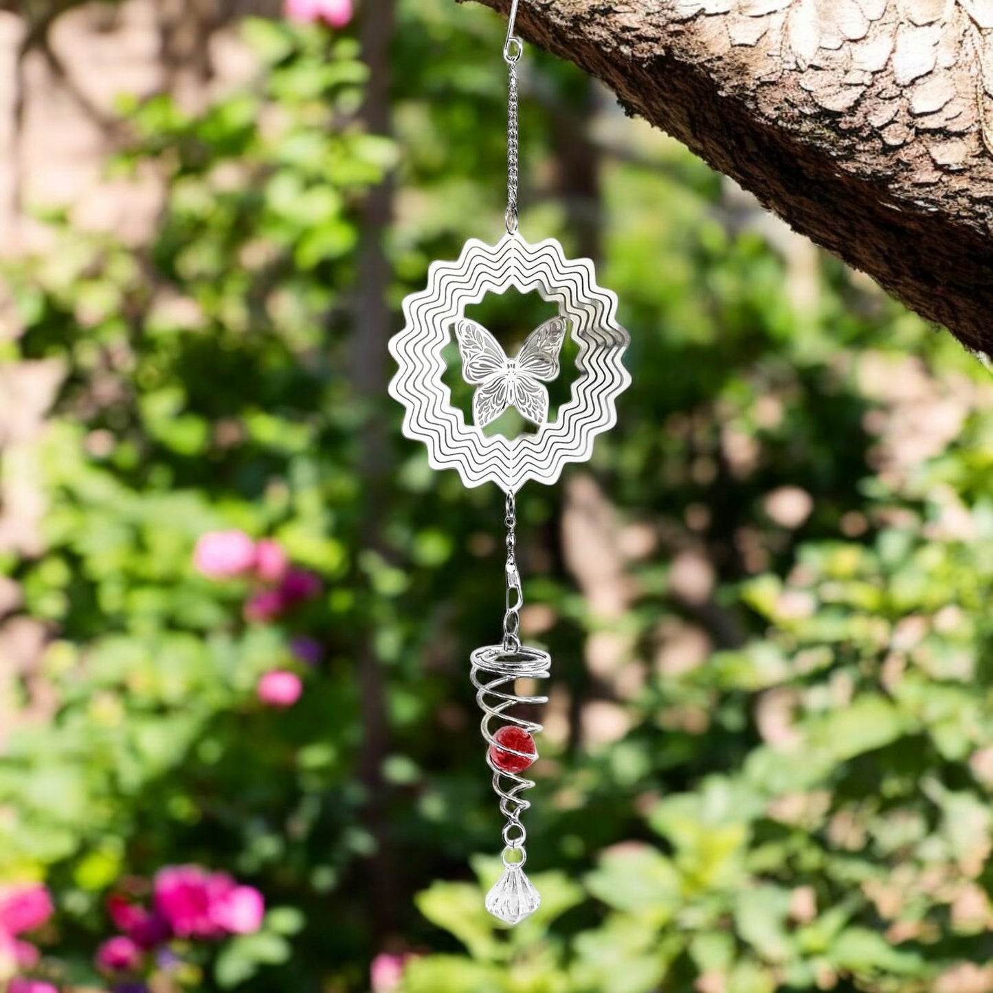 Hummingbird Stainless Steel Hanging Spiral Spinner – 80cm x 15cm | 3D Kinetic Wind Sculpture for Garden, Patio & Home Décor
