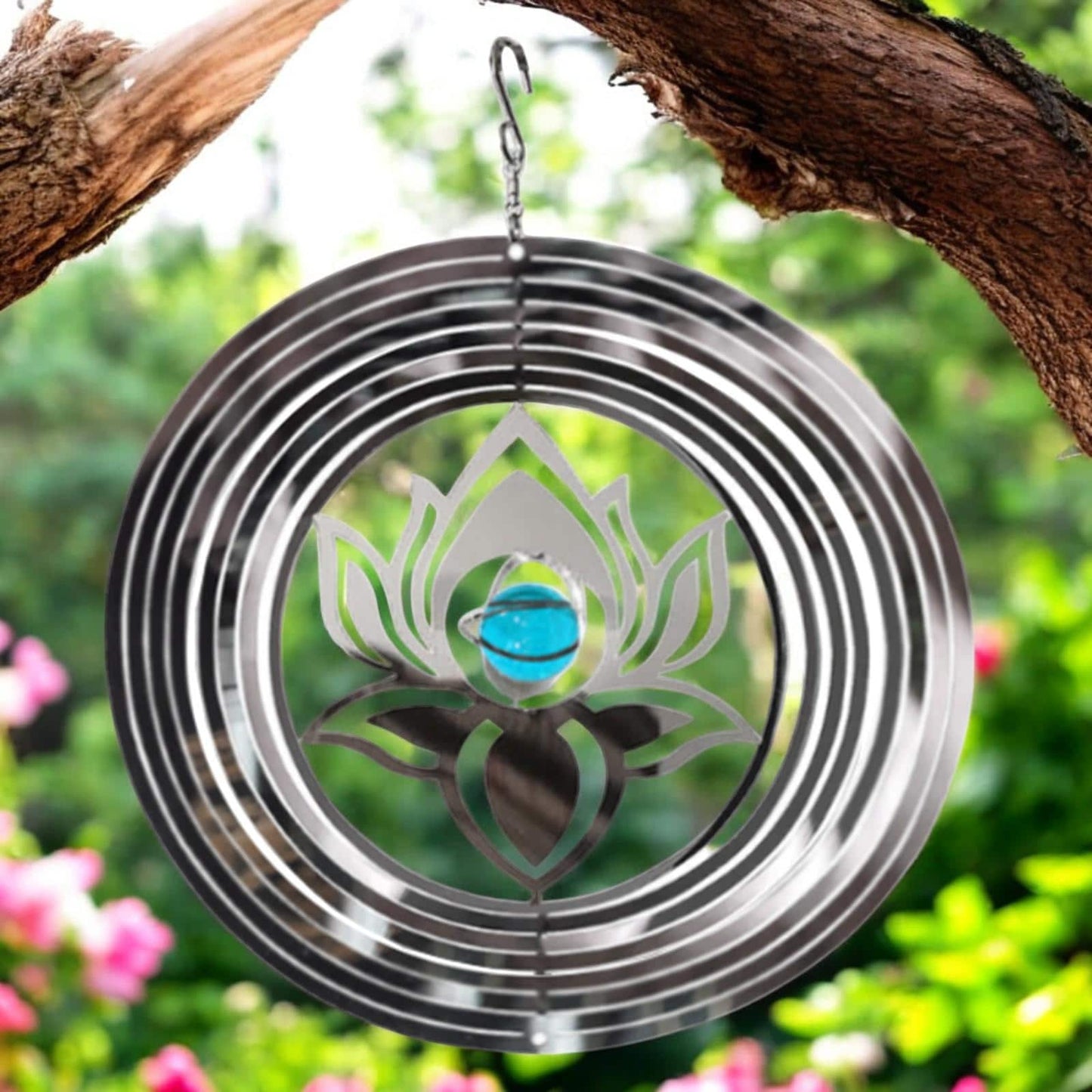 Serenity Stainless Steel Hanging Wind Spinner β 34cm x 25cm | 3D Metal Kinetic Garden Ornament & Outdoor Wind Sculpture