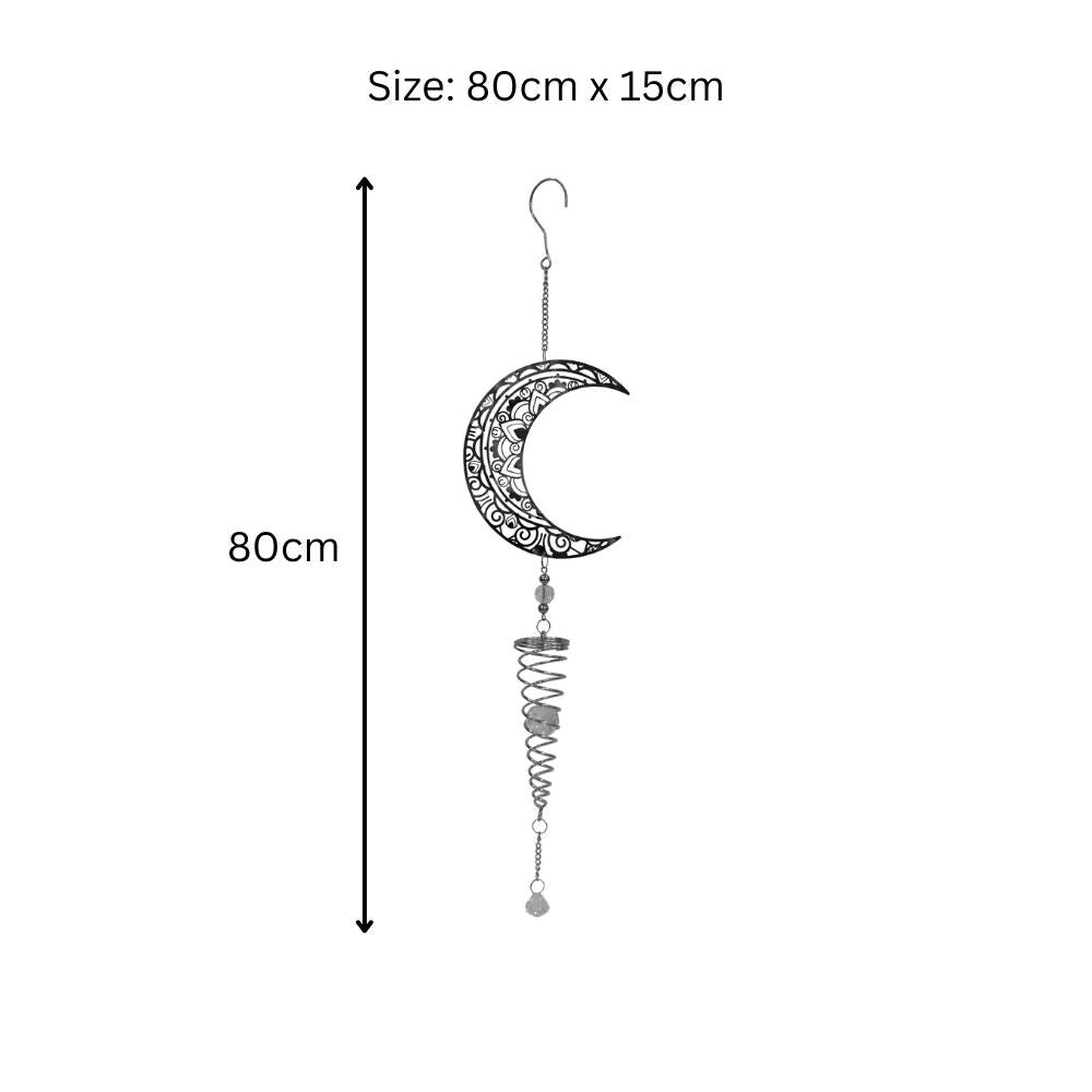 Moon Stainless Steel Hanging Spiral Spinner – 80cm x 15cm | 3D Kinetic Wind Sculpture for Garden, Patio & Home Décor