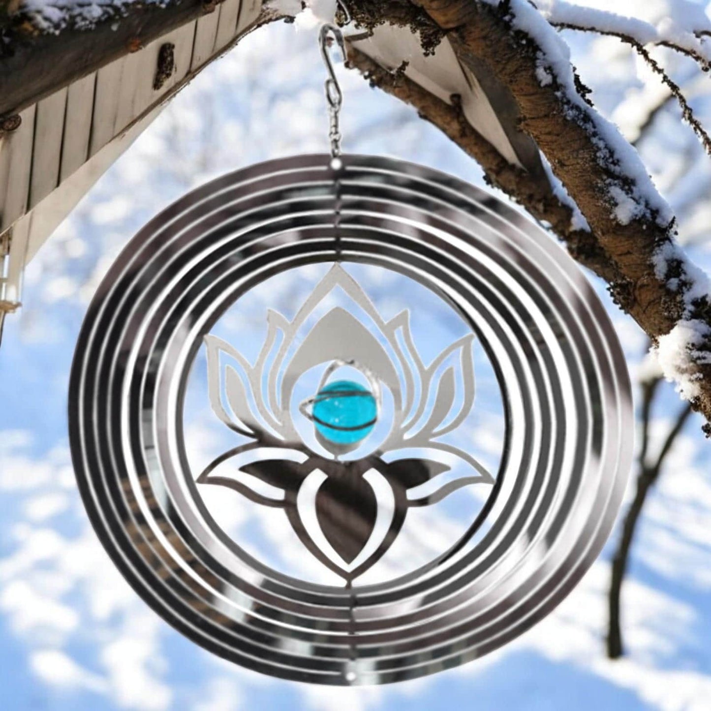 Serenity Stainless Steel Hanging Wind Spinner β 34cm x 25cm | 3D Metal Kinetic Garden Ornament & Outdoor Wind Sculpture