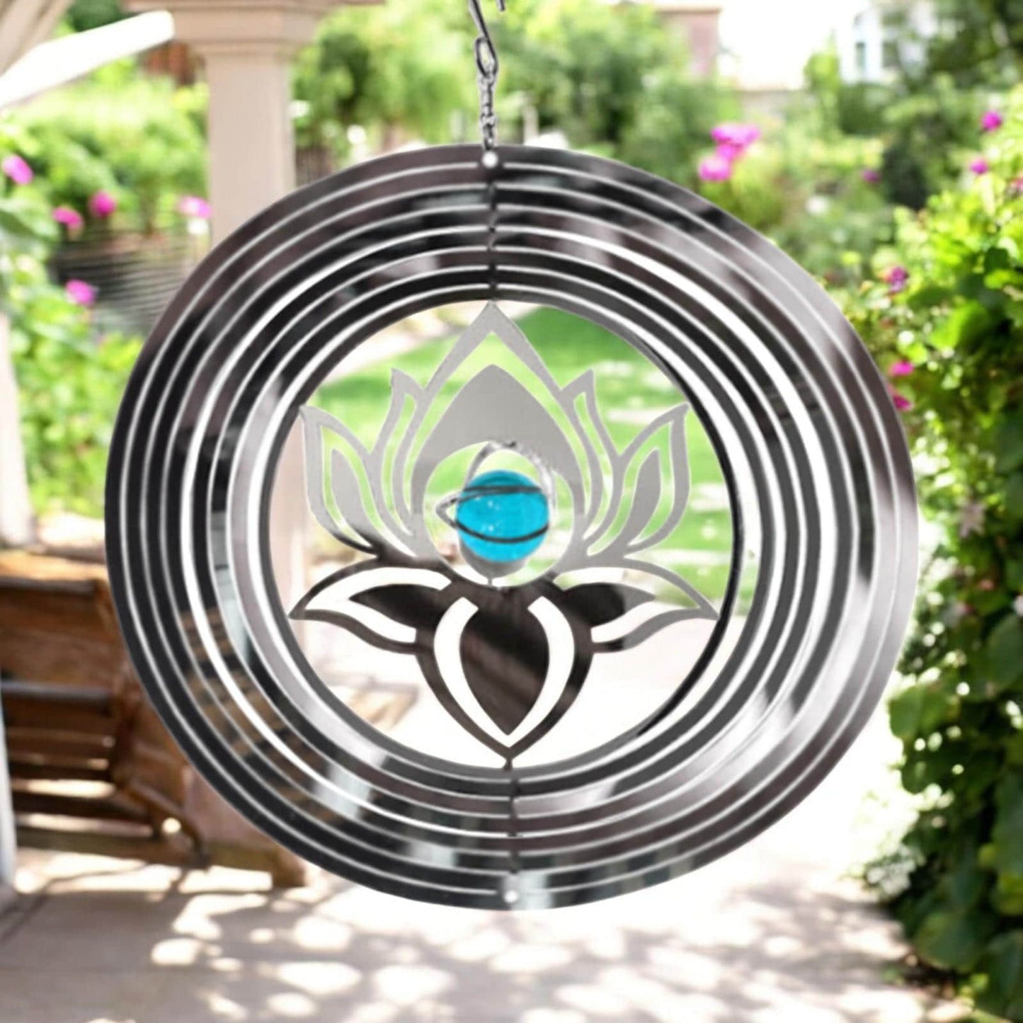 Serenity Stainless Steel Hanging Wind Spinner β 34cm x 25cm | 3D Metal Kinetic Garden Ornament & Outdoor Wind Sculpture