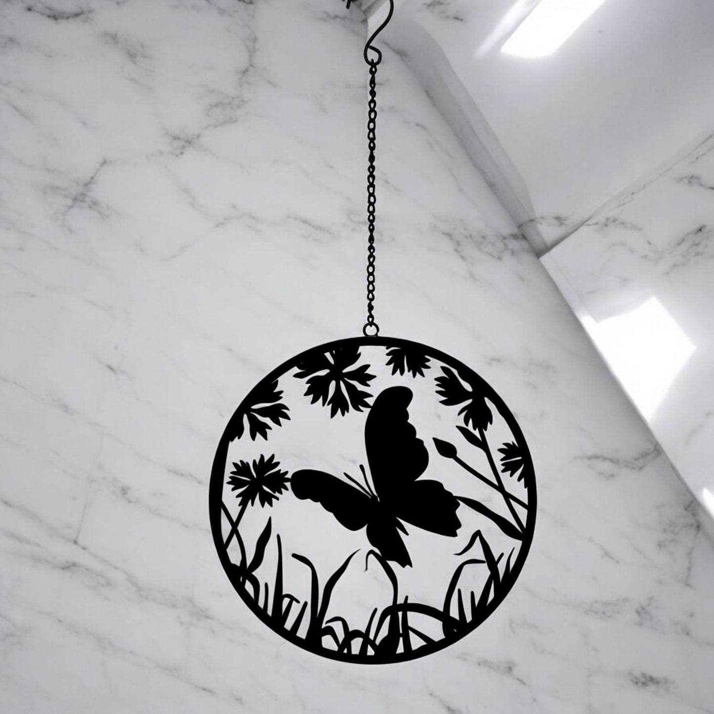 Black Butterfly Hanging Mirror Silhouette – 39cm x 23cm | Metal Wall Art & Garden Décor | Reflective Hanging Butterfly Ornament