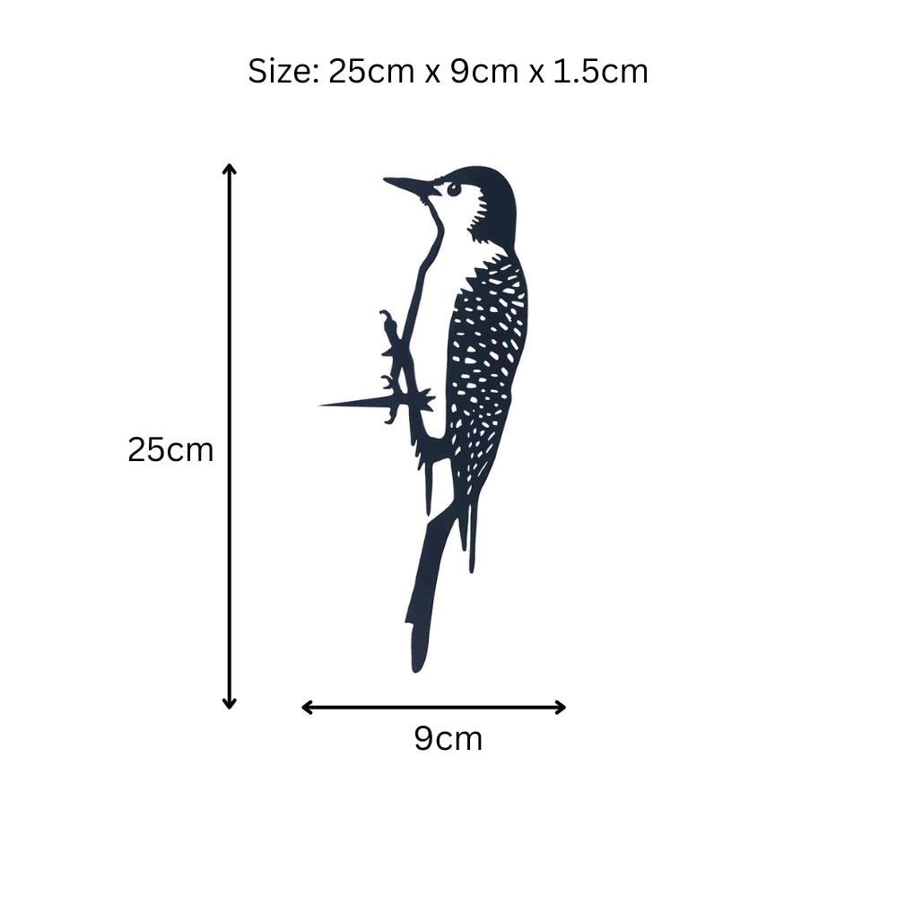 Metal Woodpecker Tree Silhouette – 25cm x 9cm | Rustic Metal Bird Wall Art & Garden Ornament | Weatherproof Hanging Décor for Outdoor