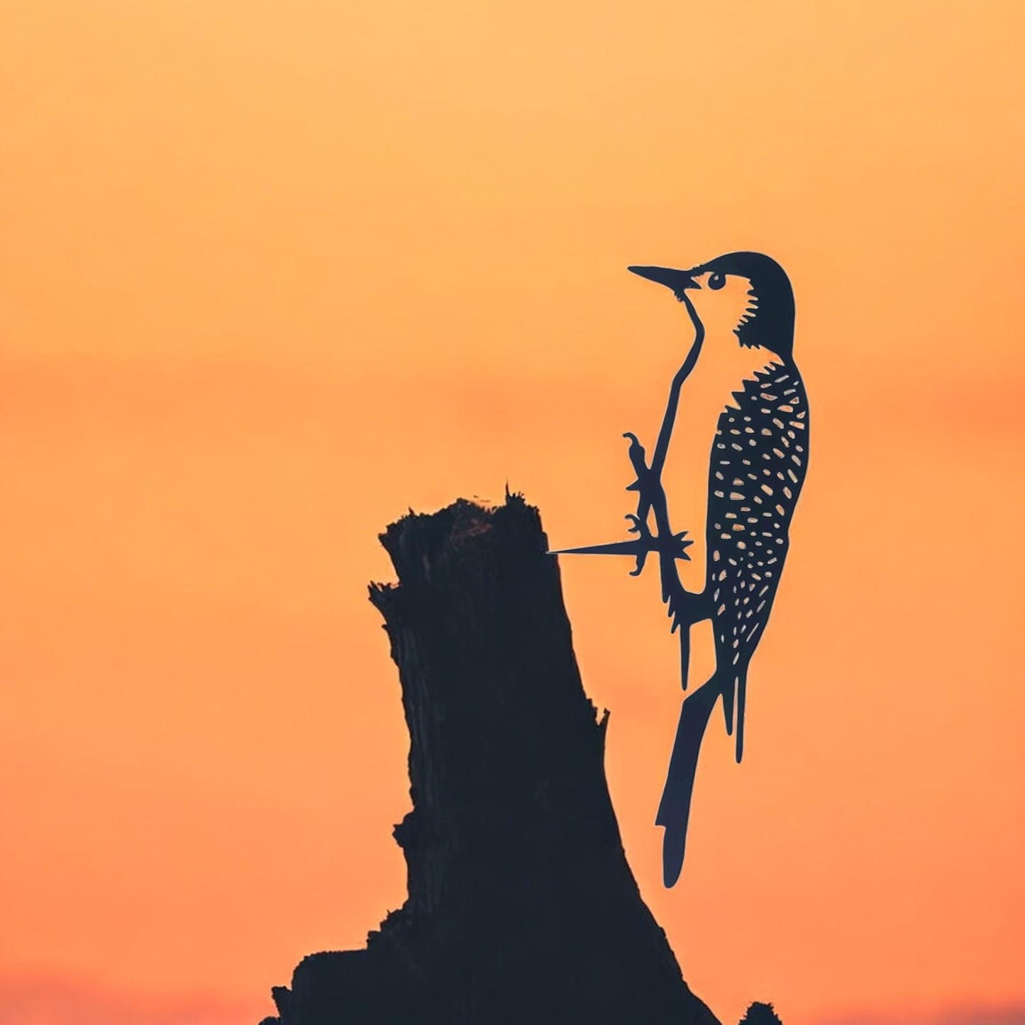 Metal Woodpecker Tree Silhouette – 25cm x 9cm | Rustic Metal Bird Wall Art & Garden Ornament | Weatherproof Hanging Décor for Outdoor