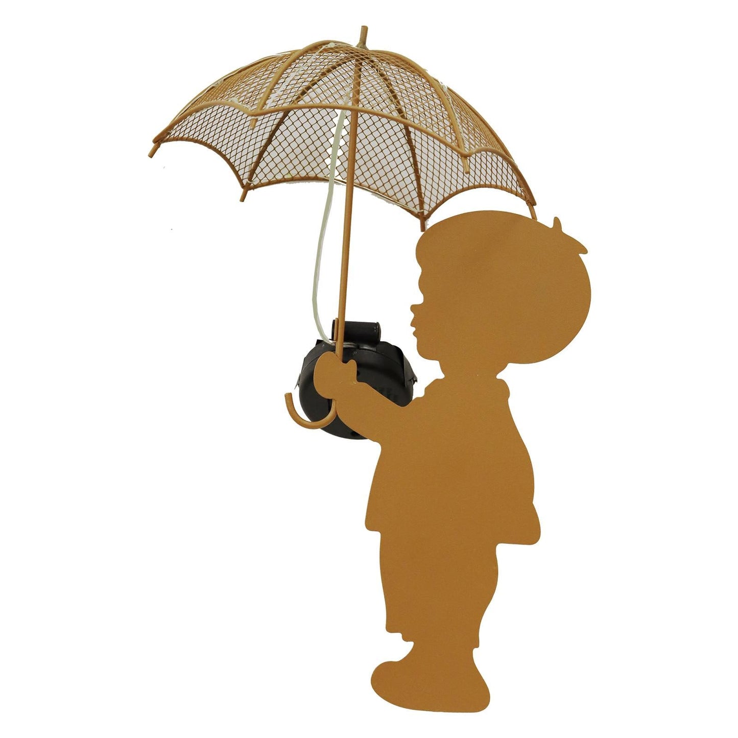 Rustic Boy Silhouette with Solar Umbrella – 46 x 22 x 17.5 CM | Metal Garden Sculpture with Solar Light