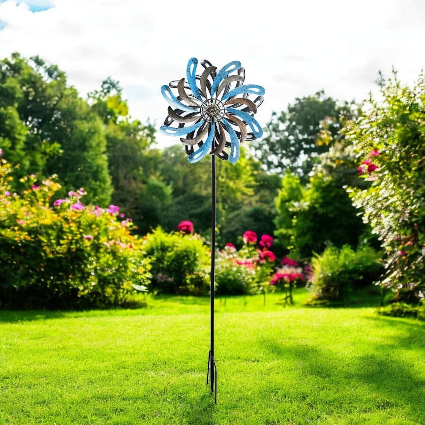 Small Ocean Wave Vortex Wind Spinner Stake β 120 x 36 x 15 CM | Metal Kinetic Garden Wind Sculpture | Outdoor Yard Art & Decorative Spinner