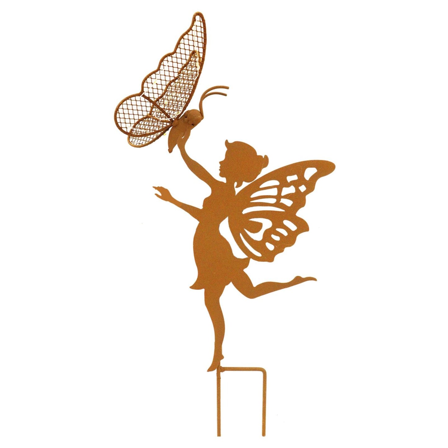 Rustic Fairy Silhouette with Solar Butterfly – 44 x 20 x 17.5 CM | Metal Garden Sculpture with Solar Light | Enchanted Outdoor Fairy Décor
