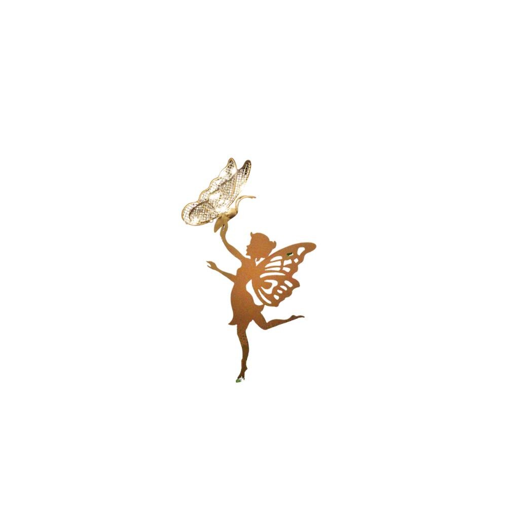 Rustic Fairy Silhouette with Solar Butterfly – 44 x 20 x 17.5 CM | Metal Garden Sculpture with Solar Light | Enchanted Outdoor Fairy Décor