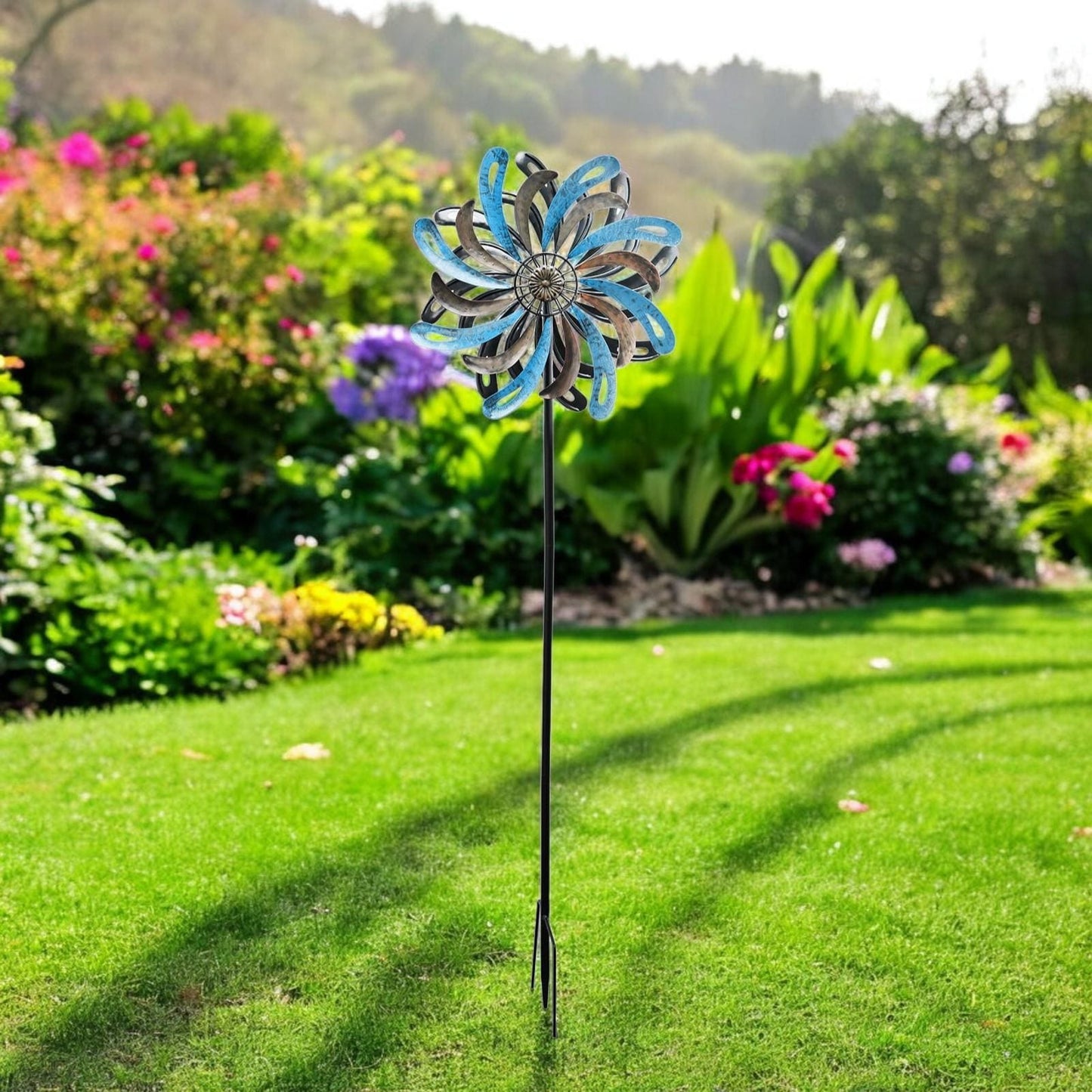 Small Ocean Wave Vortex Wind Spinner Stake β 120 x 36 x 15 CM | Metal Kinetic Garden Wind Sculpture | Outdoor Yard Art & Decorative Spinner