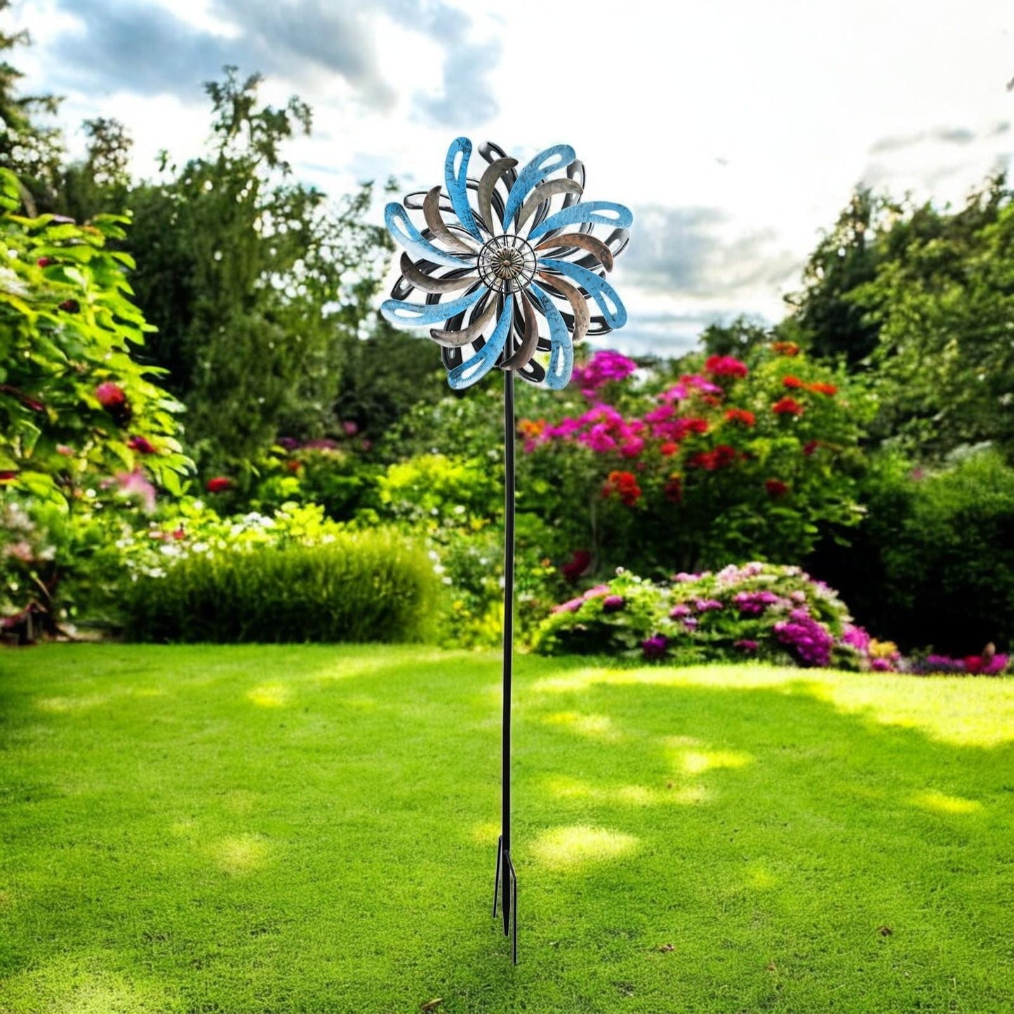 Small Ocean Wave Vortex Wind Spinner Stake β 120 x 36 x 15 CM | Metal Kinetic Garden Wind Sculpture | Outdoor Yard Art & Decorative Spinner
