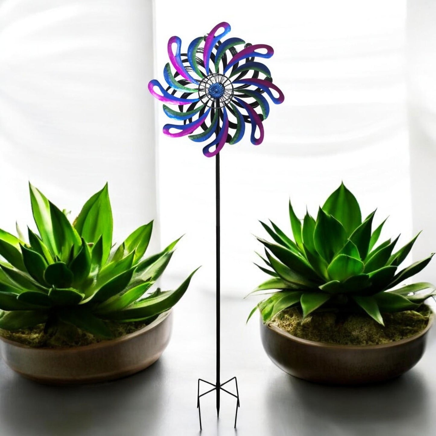 Small Cosmic Fusion Vortex Wind Spinner Stake ā 120 x 36 x 15 CM | Kinetic Metal Wind Sculpture | Outdoor Garden Spinner for Yard