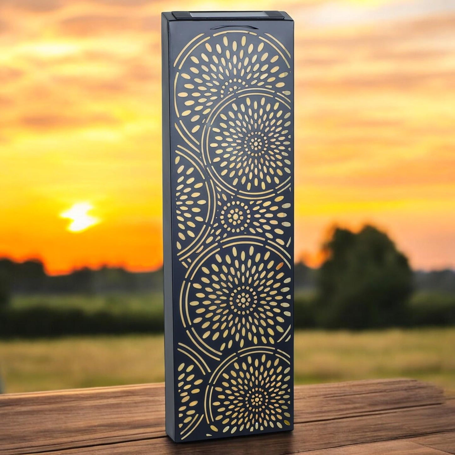 Moroccan Solar Wall Panel – 60 x 20 x 5 CM | Solar-Powered Outdoor Wall Art | Weatherproof Metal Garden Decor with Soft LED Glow