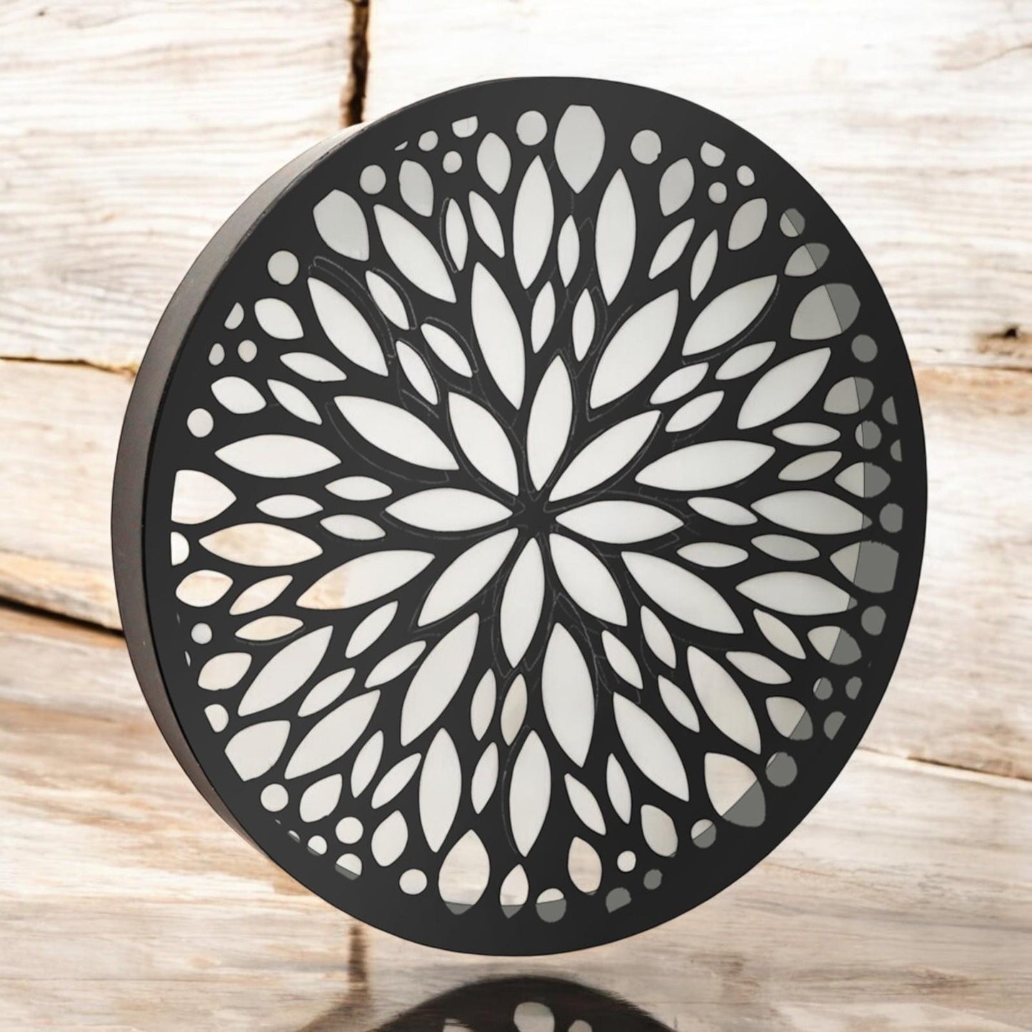 Metal Abstract Flower Solar Wall Panel – 40 x 40 x 5 CM | Solar-Powered Outdoor Wall Art | Metal Garden Panel with LED Light for Patio