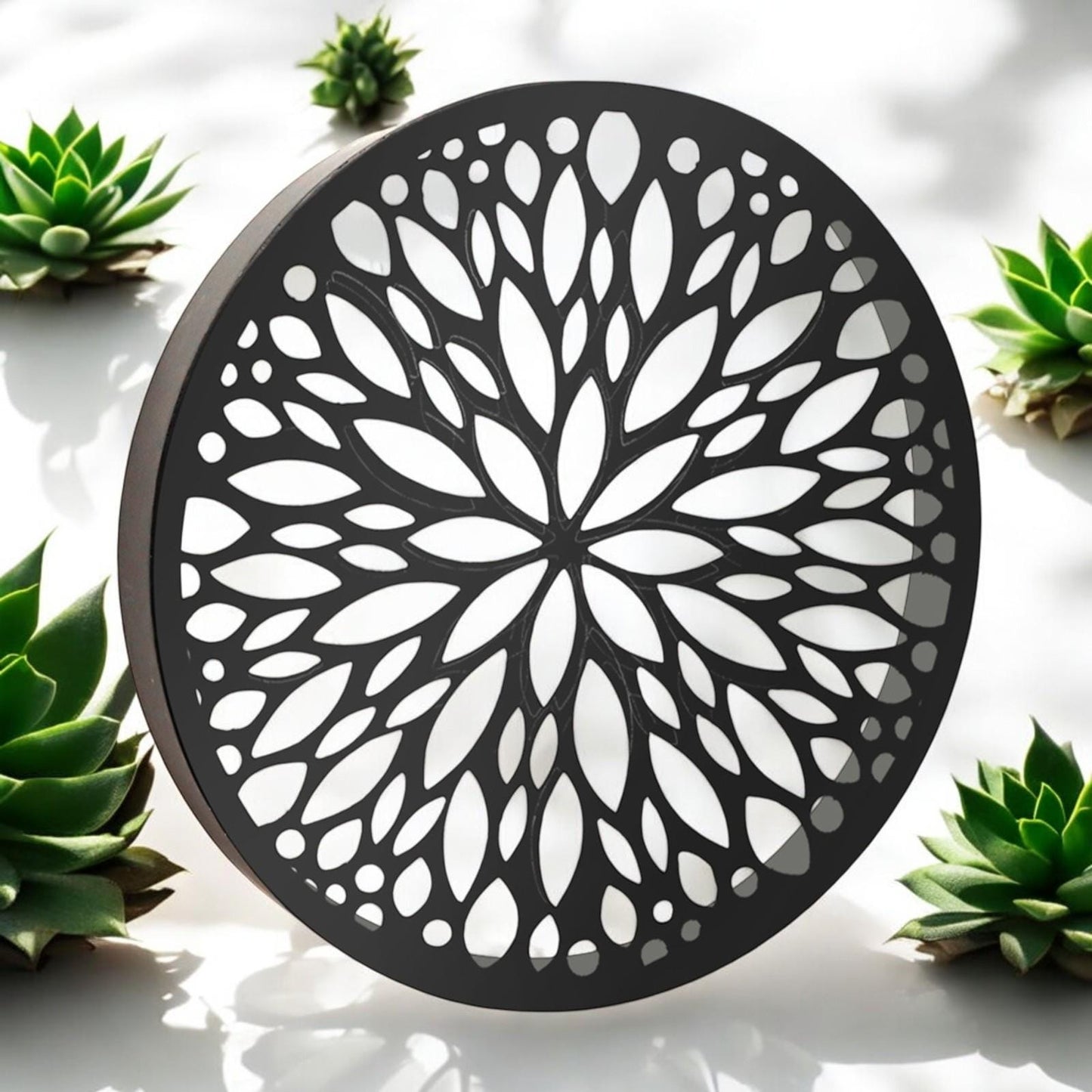 Metal Abstract Flower Solar Wall Panel – 40 x 40 x 5 CM | Solar-Powered Outdoor Wall Art | Metal Garden Panel with LED Light for Patio