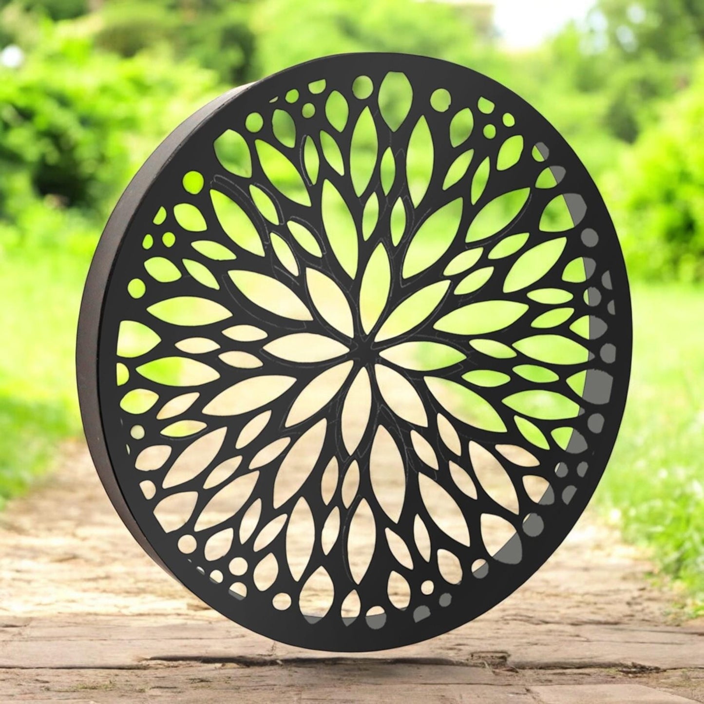Metal Abstract Flower Solar Wall Panel – 40 x 40 x 5 CM | Solar-Powered Outdoor Wall Art | Metal Garden Panel with LED Light for Patio