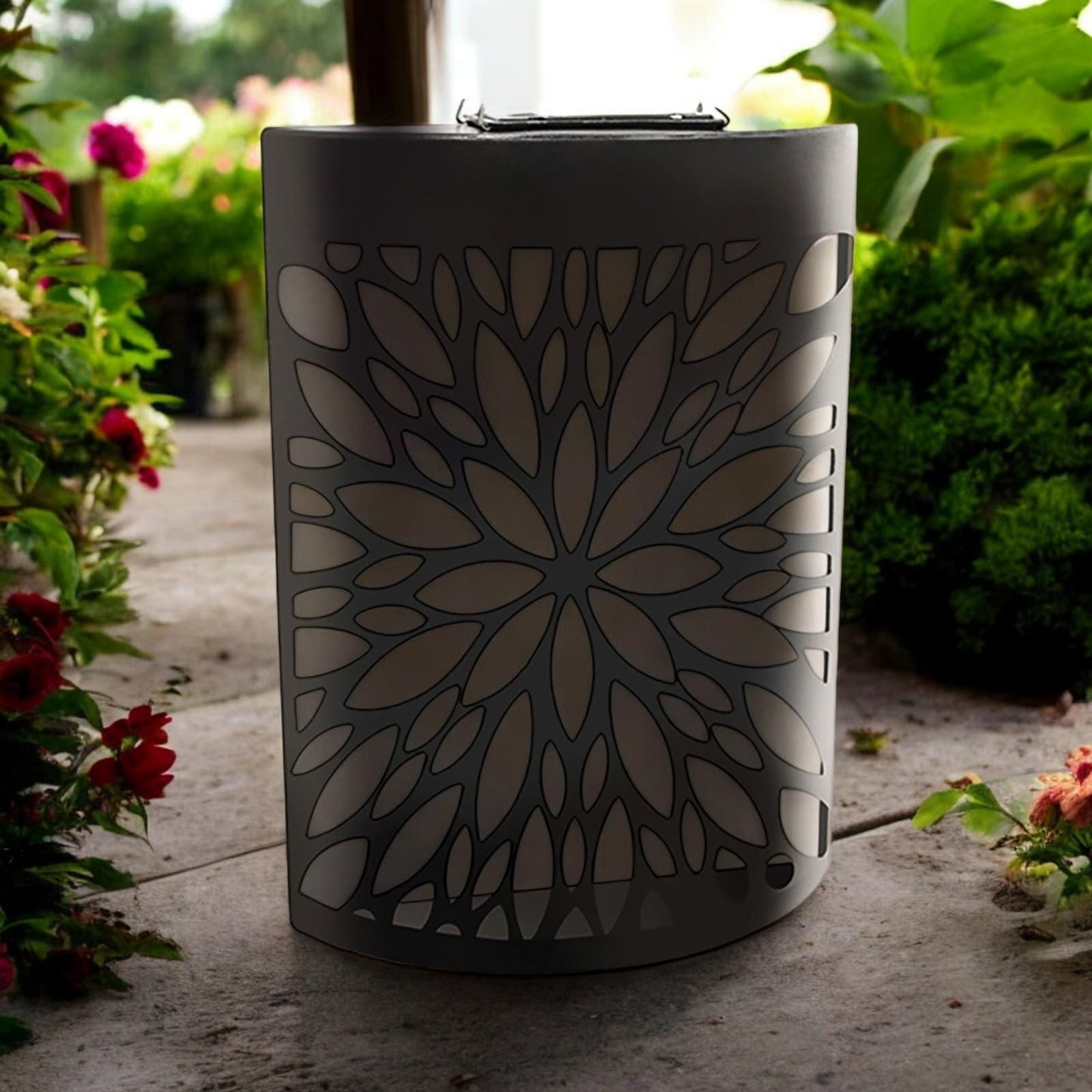 Small Metal Curved Abstract Flower Solar Wall Panel β 25.5 x 19 x 5.5 CM | Solar-Powered Outdoor Wall Art | LED Metal Garden Panel for Patio
