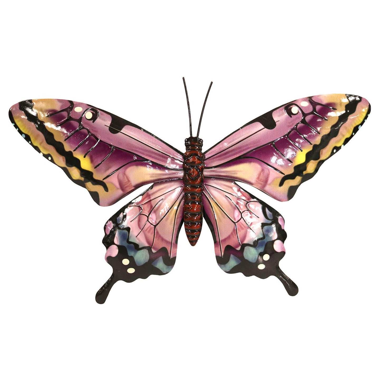 Medium Metal Pink Butterfly Wall Art – 24 x 37 x 1 CM | Hand-Painted 3D Butterfly Decoration | Weatherproof Metal Wall Décor for Garden