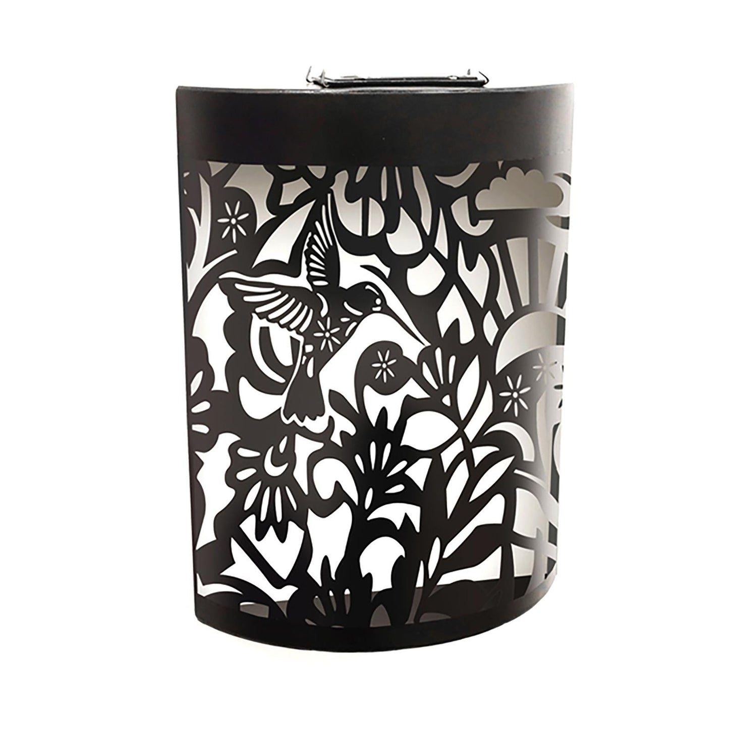 Small Metal Curved Hummingbird Solar Wall Panel – 25.5 x 19 x 5.5 CM | Solar-Powered LED Garden Wall Art | Weatherproof Metal Outdoor Décor