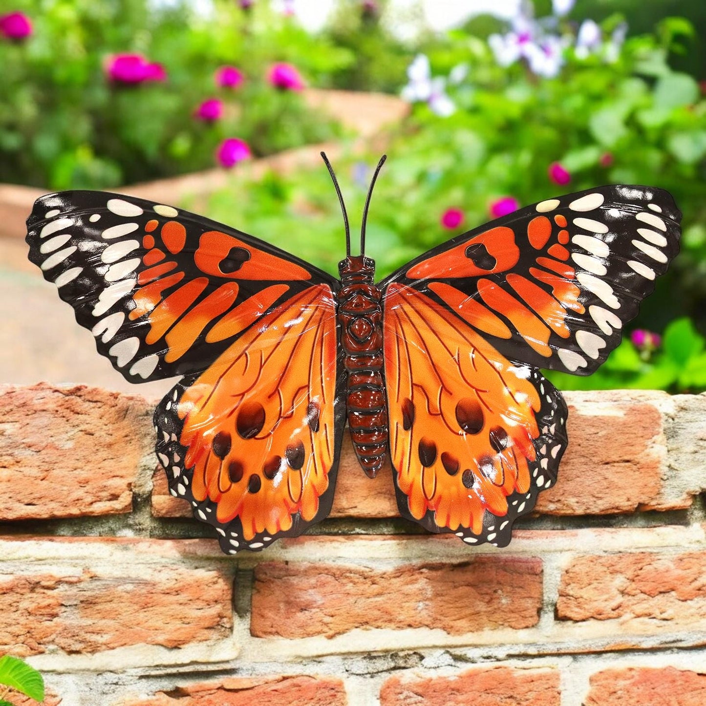 Large Metal Orange Butterfly Wall Art – 32 x 49 x 1 CM | 3D Hand-Painted Metal Butterfly Décor | Indoor & Outdoor