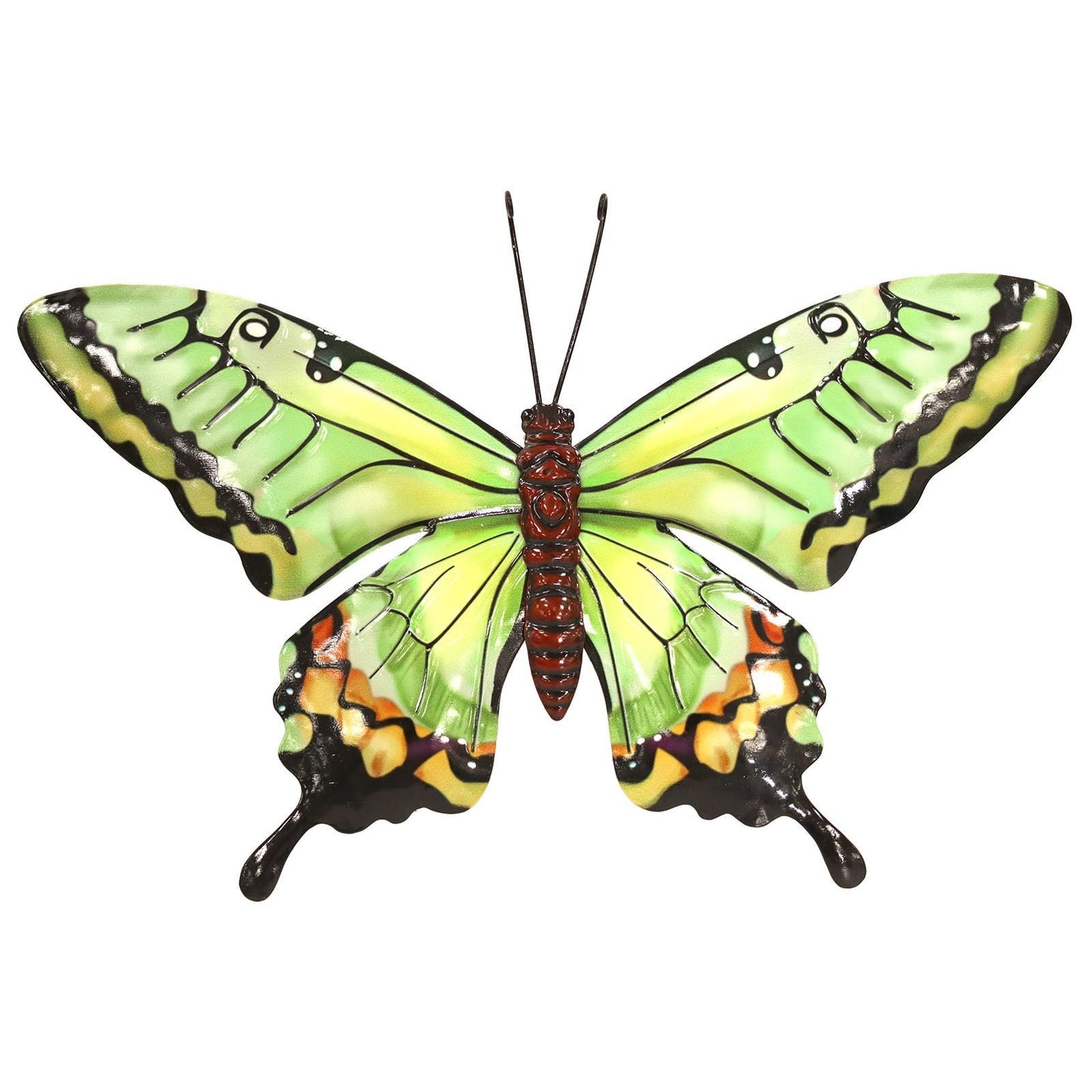 Medium Metal Green Butterfly Wall Art – 23 x 37 x 1 CM | Hand-Painted 3D Butterfly Decoration | Weatherproof Metal Wall Décor for Garden