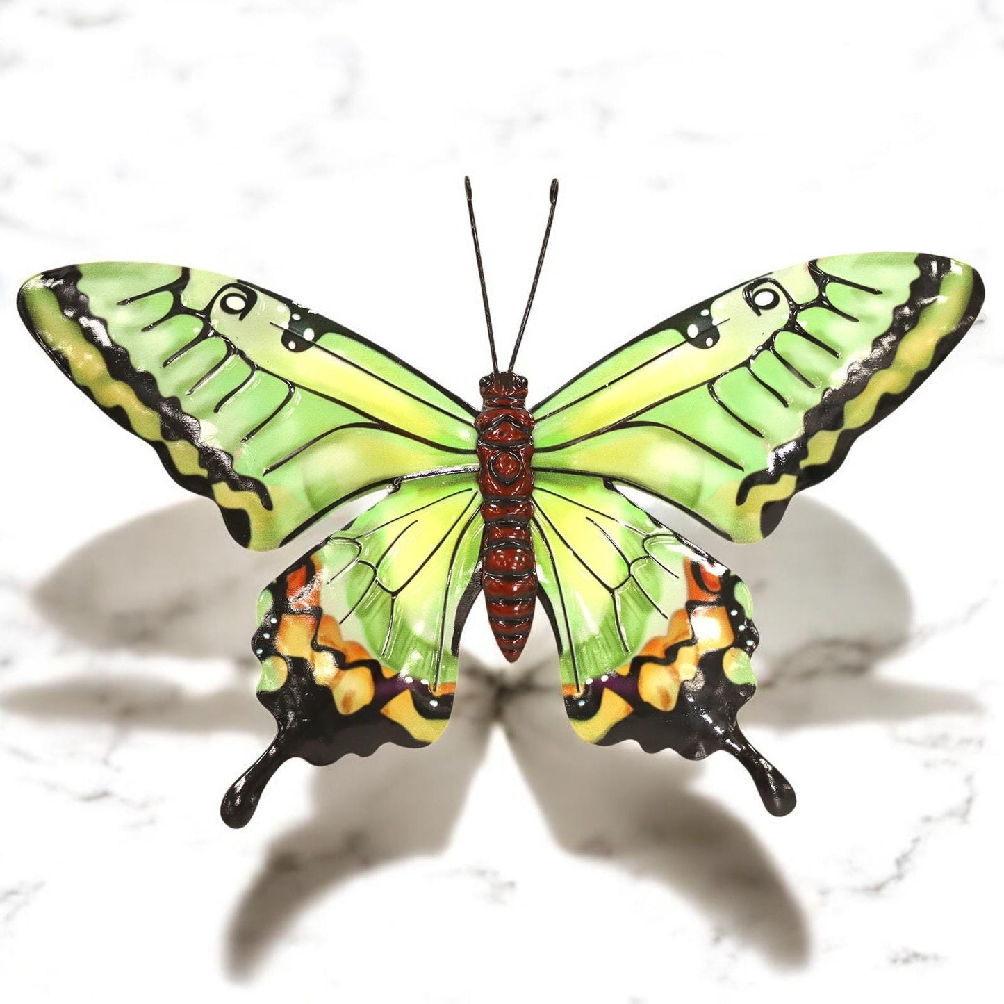 Medium Metal Green Butterfly Wall Art – 23 x 37 x 1 CM | Hand-Painted 3D Butterfly Decoration | Weatherproof Metal Wall Décor for Garden
