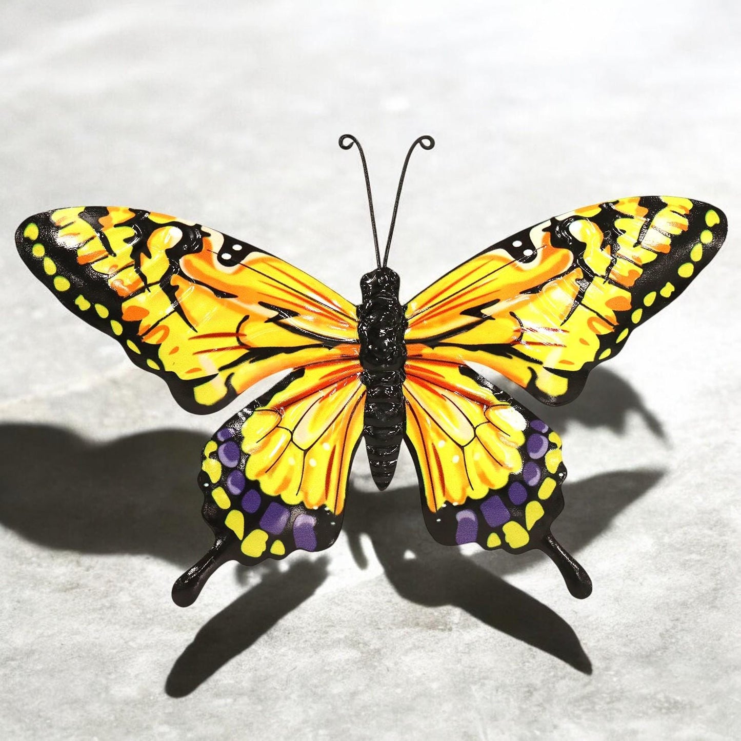 Metal Yellow Butterfly Wall Art – 32 x 49 x 1 CM | 3D Hand-Painted Metal Butterfly Décor | Weatherproof Indoor & Outdoor Wall Decoration