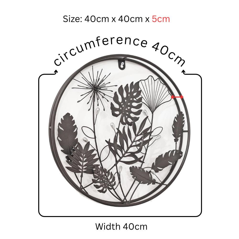 Circle Floral 3D Wall Décor – 40 x 40 x 5 CM | Handcrafted Metal Flower Wall Art | Elegant Indoor & Outdoor