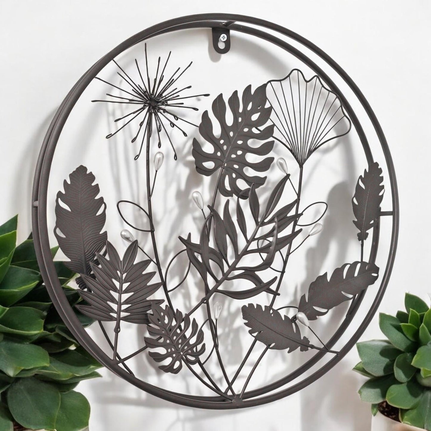 Circle Floral 3D Wall Décor – 40 x 40 x 5 CM | Handcrafted Metal Flower Wall Art | Elegant Indoor & Outdoor