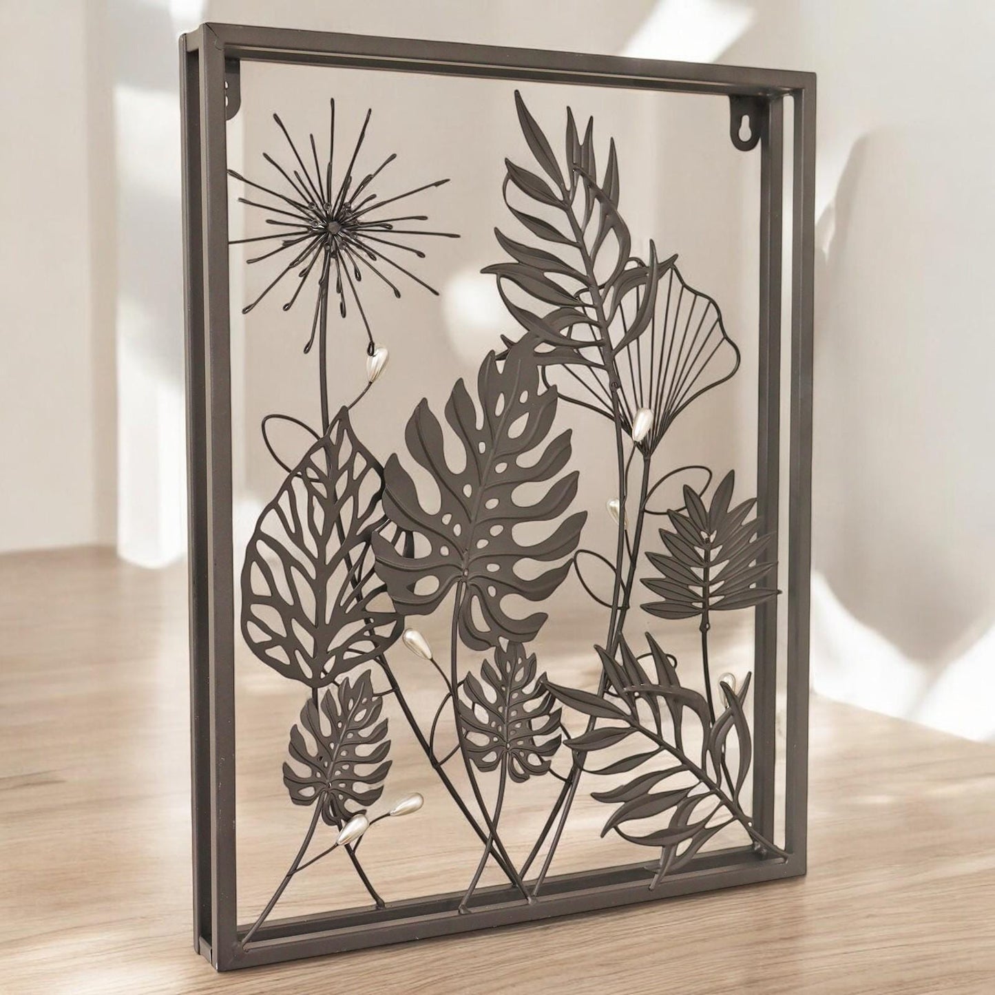 Square Floral 3D Wall Décor – 41 x 41 x 4 CM | Handcrafted Metal Flower Art | Elegant Indoor & Outdoor