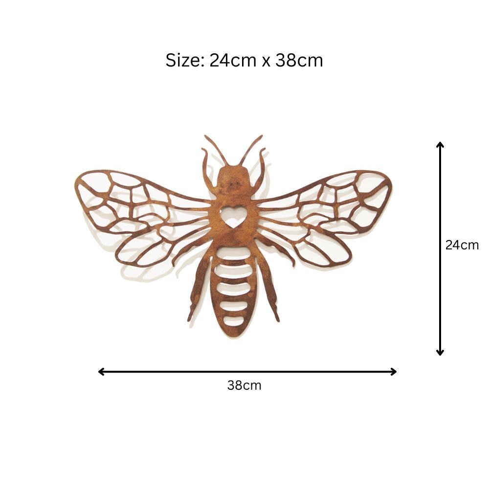 Rusted Metal Honey Bee Silhouette Wall Art β 24 x 38 CM | Rustic Bee Wall Hanging for Indoor & Outdoor