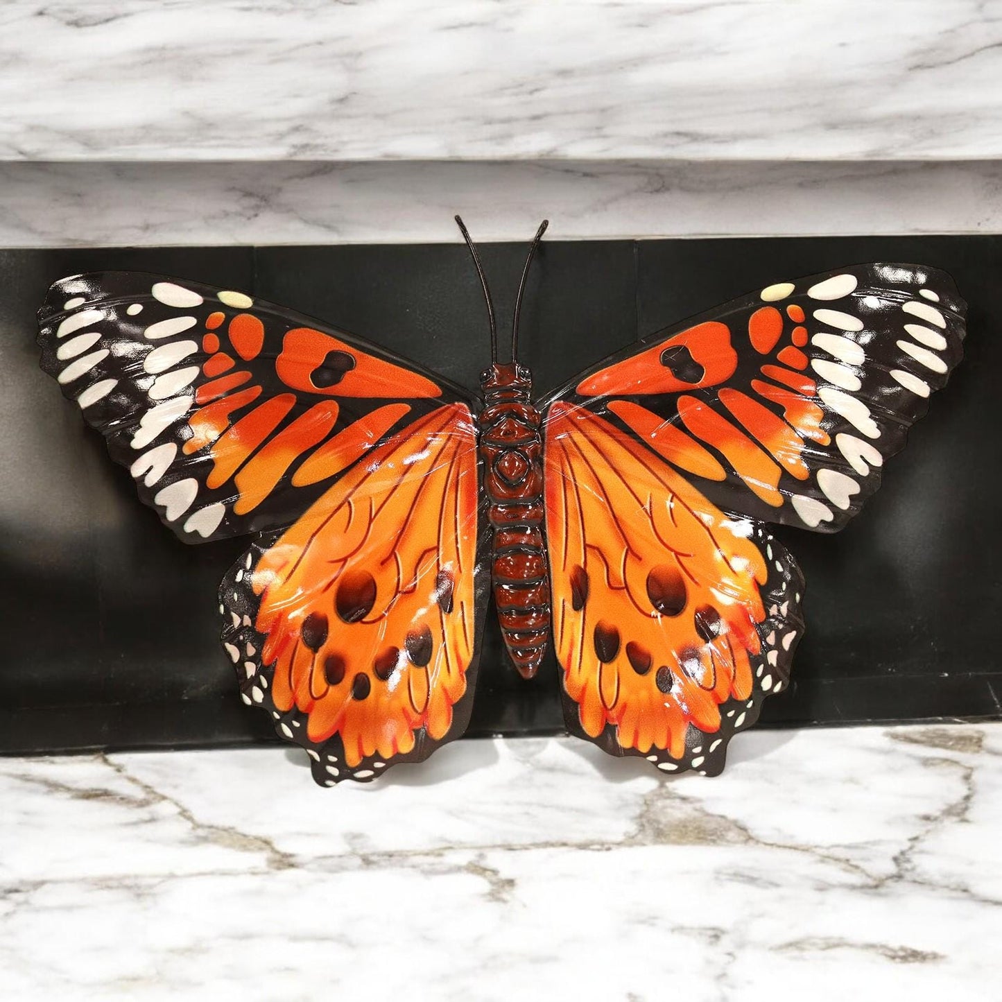 Large Metal Orange Butterfly Wall Art – 32 x 49 x 1 CM | 3D Hand-Painted Metal Butterfly Décor | Indoor & Outdoor