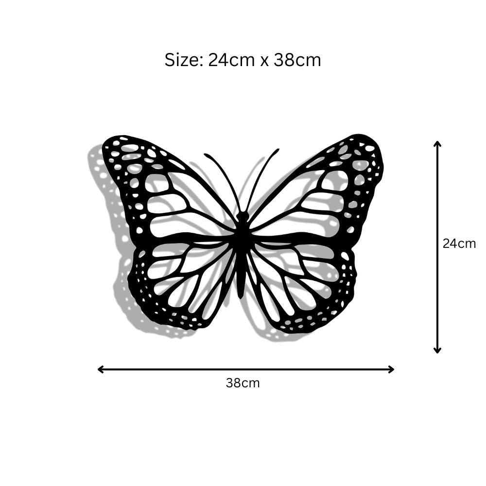 Black Metal Butterfly Silhouette Wall Art – 24 x 38 CM | Elegant Metal Butterfly Wall Décor for Indoor & Outdoor