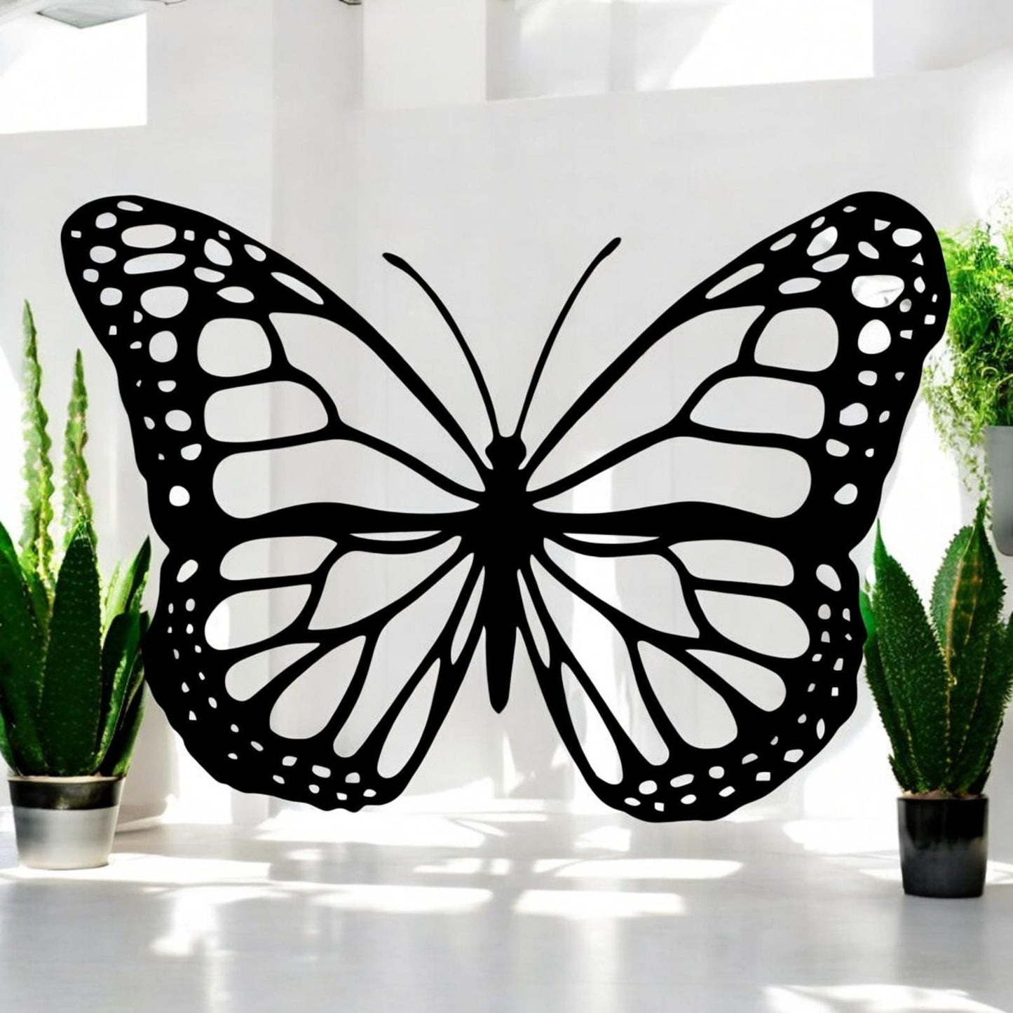 Black Metal Butterfly Silhouette Wall Art – 24 x 38 CM | Elegant Metal Butterfly Wall Décor for Indoor & Outdoor