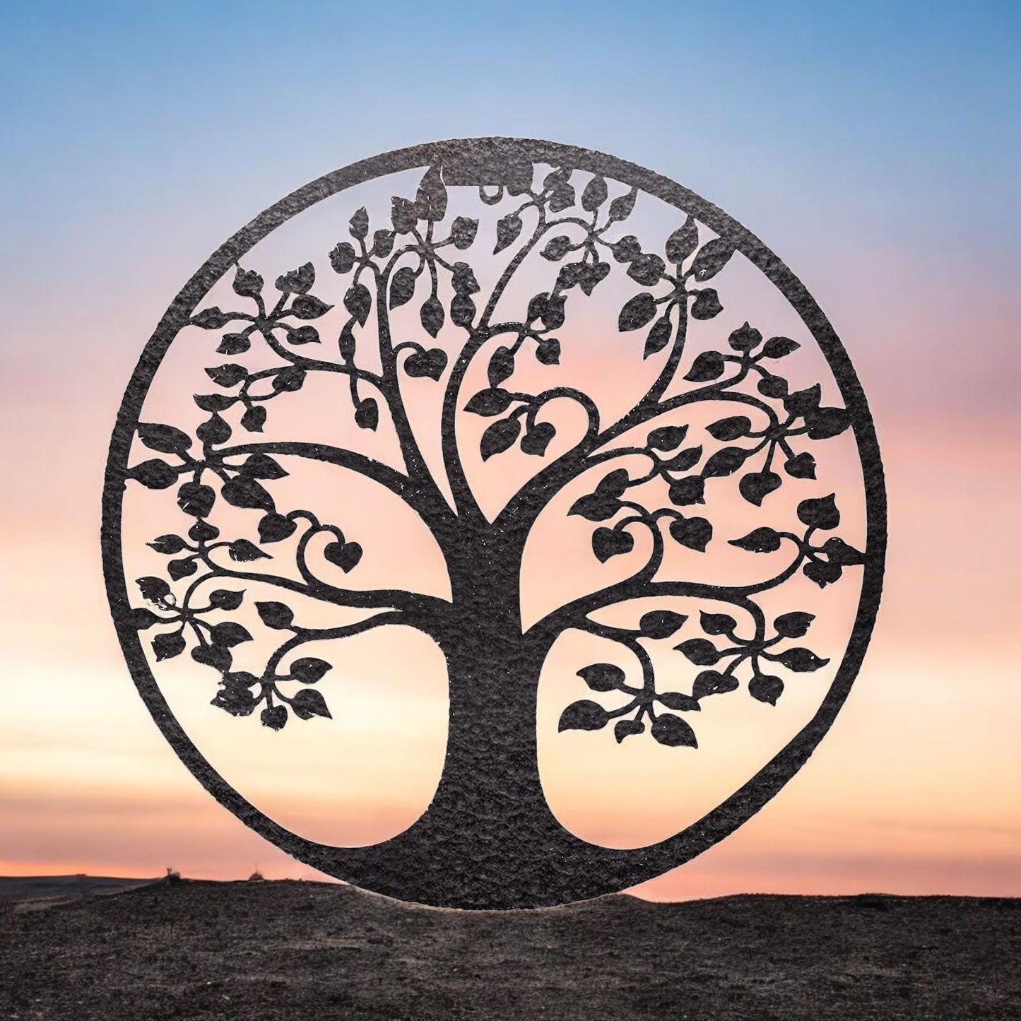 Tree of Life Silhouette Solar Backlit Wall Art – 50 x 50 CM | Metal LED Lighted Wall Décor for Indoor & Outdoor