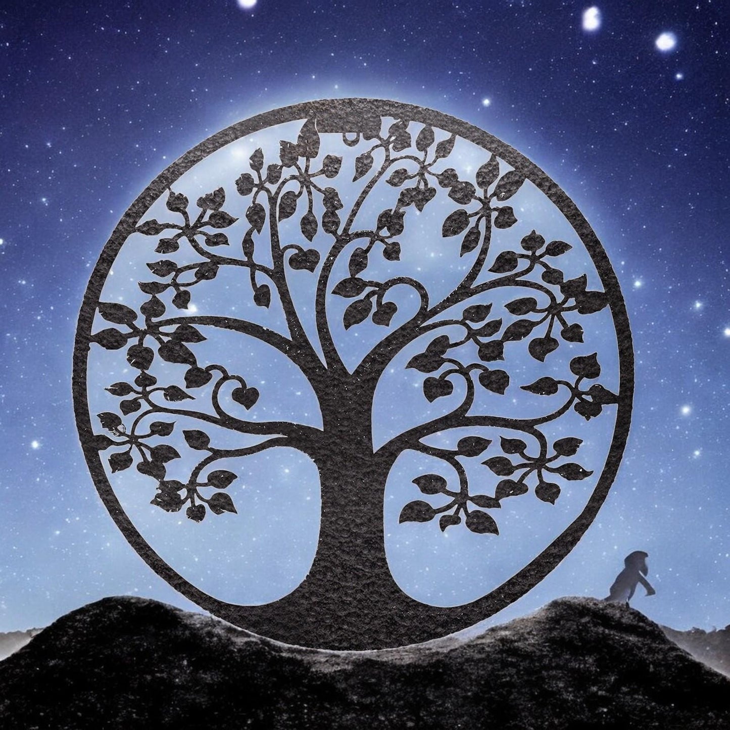 Tree of Life Silhouette Solar Backlit Wall Art – 50 x 50 CM | Metal LED Lighted Wall Décor for Indoor & Outdoor