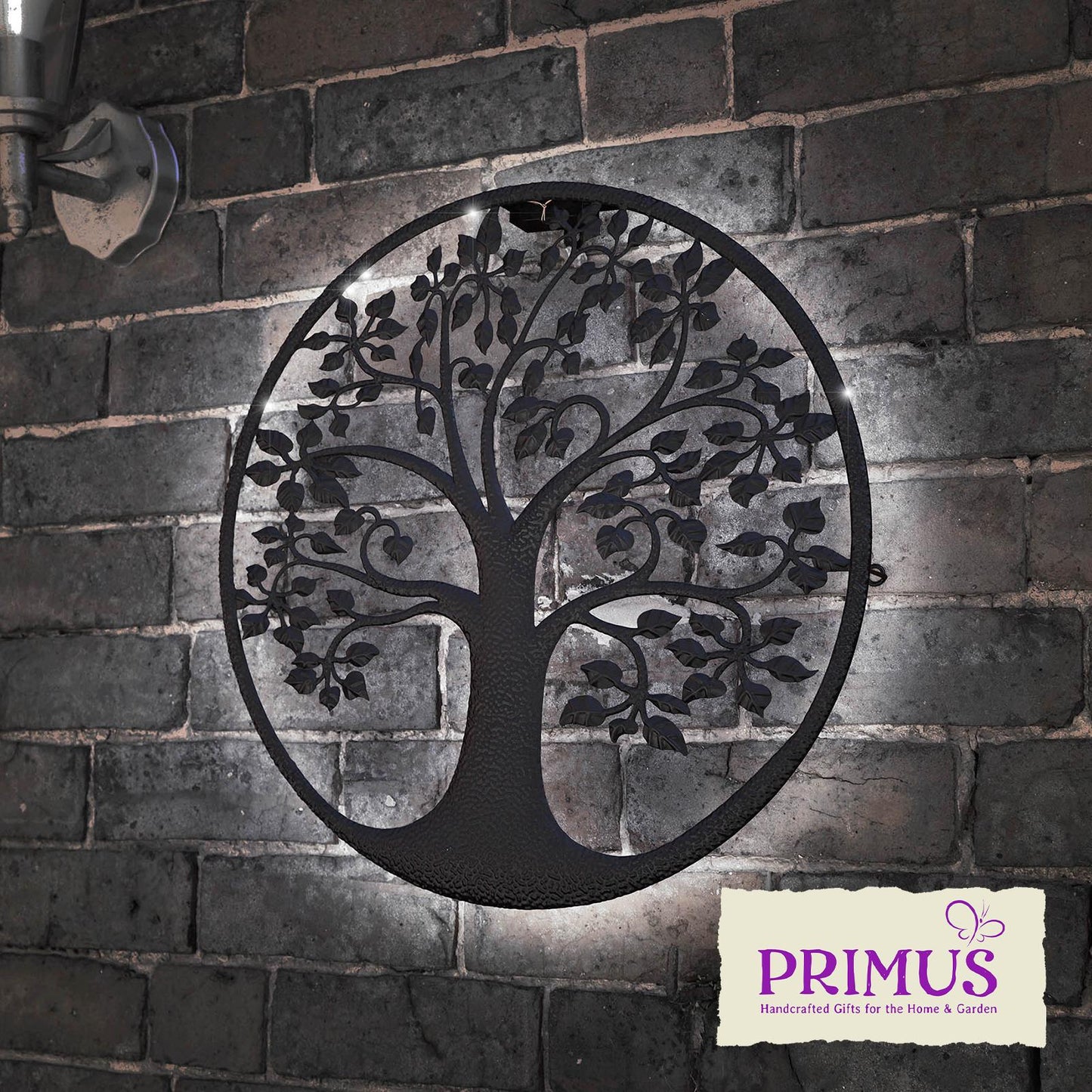 Tree of Life Silhouette Solar Backlit Wall Art – 50 x 50 CM | Metal LED Lighted Wall Décor for Indoor & Outdoor