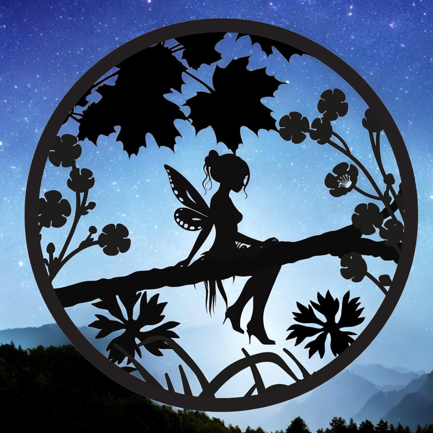Fairy Silhouette Solar Backlit Wall Art – 50 x 50 CM | Solar-Powered Metal LED Wall Décor for Indoor & Outdoor | Garden Art