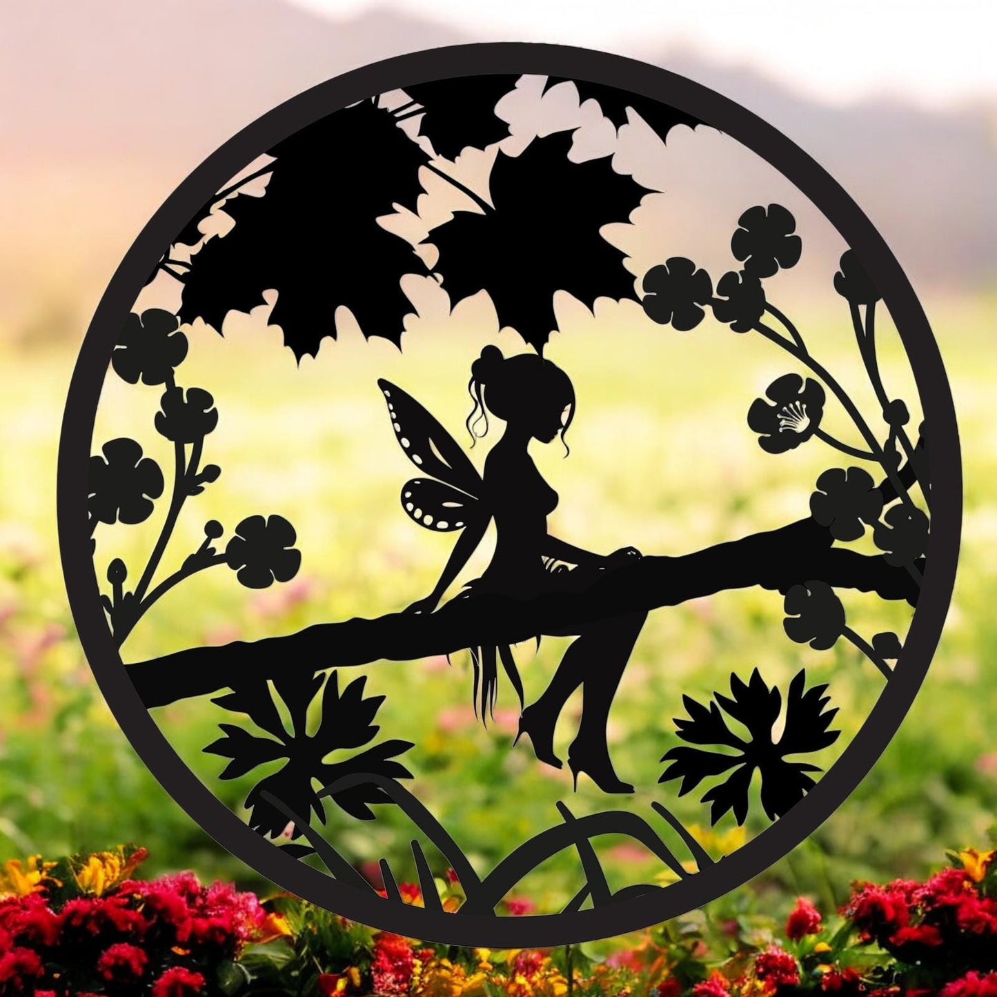 Fairy Silhouette Solar Backlit Wall Art – 50 x 50 CM | Solar-Powered Metal LED Wall Décor for Indoor & Outdoor | Garden Art