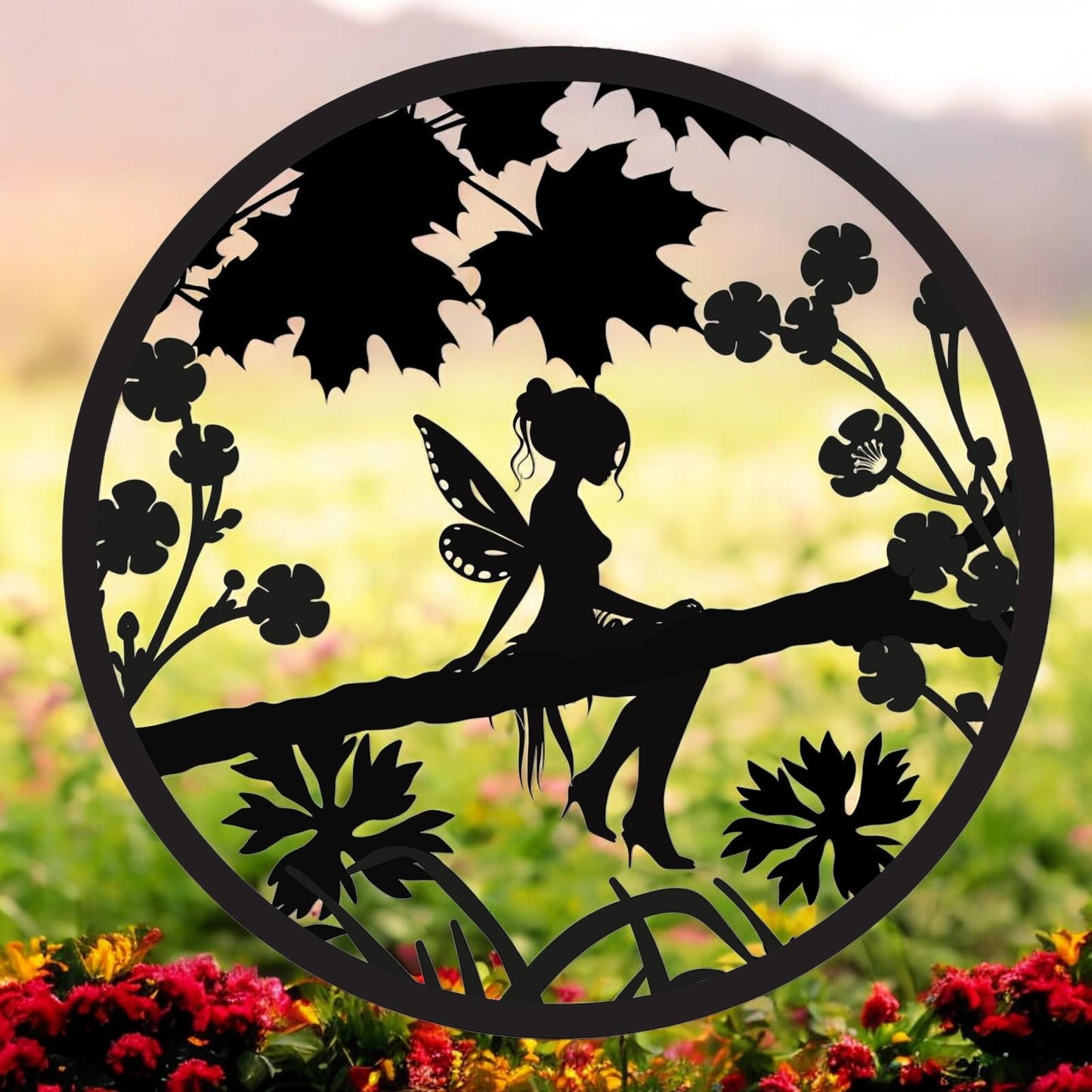 Fairy Silhouette Solar Backlit Wall Art – 50 x 50 CM | Solar-Powered Metal LED Wall Décor for Indoor & Outdoor | Garden Art