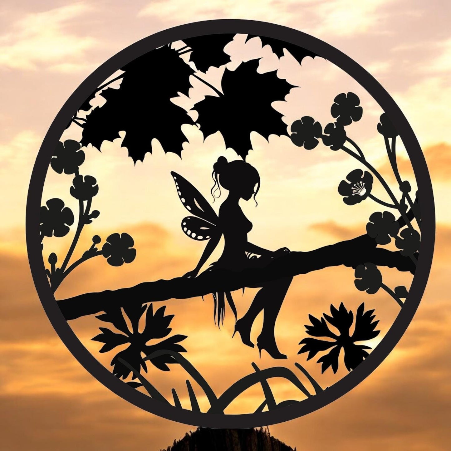 Fairy Silhouette Solar Backlit Wall Art – 50 x 50 CM | Solar-Powered Metal LED Wall Décor for Indoor & Outdoor | Garden Art