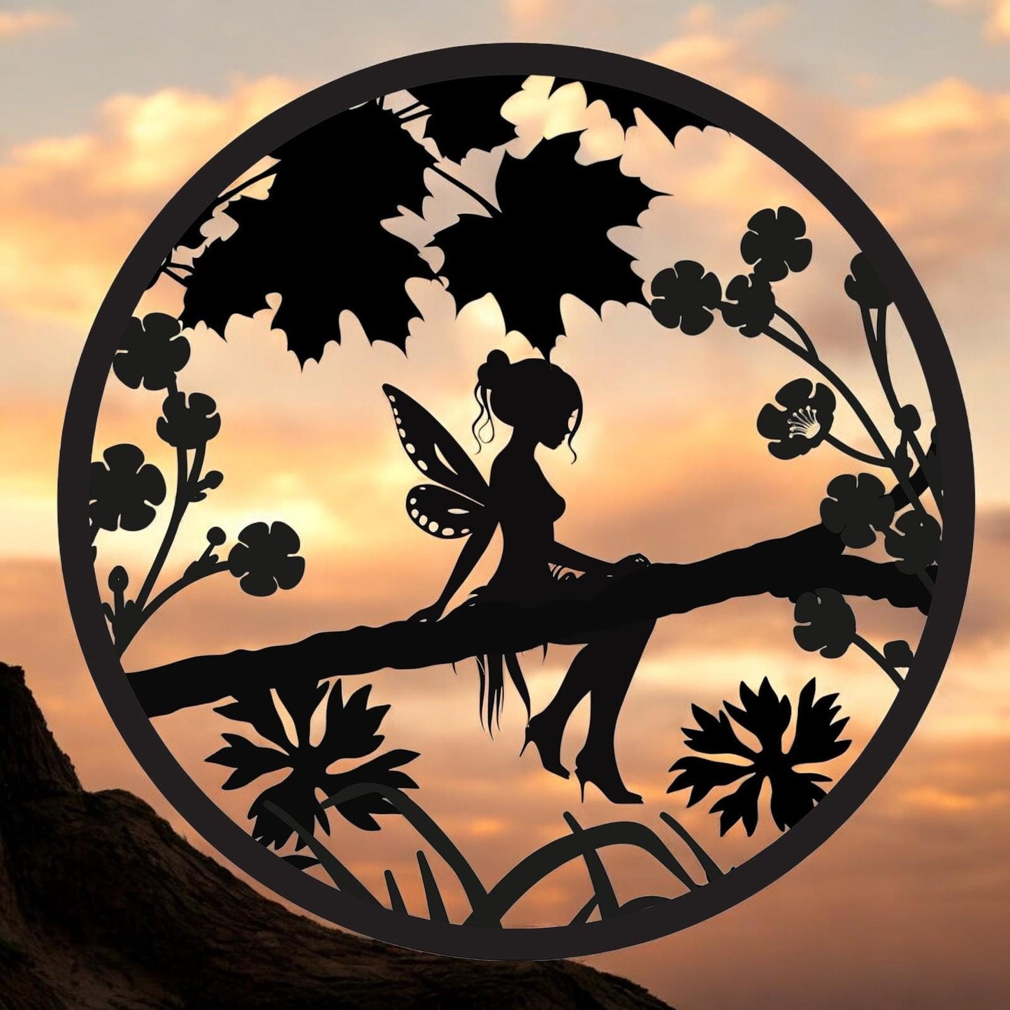 Fairy Silhouette Solar Backlit Wall Art – 50 x 50 CM | Solar-Powered Metal LED Wall Décor for Indoor & Outdoor | Garden Art