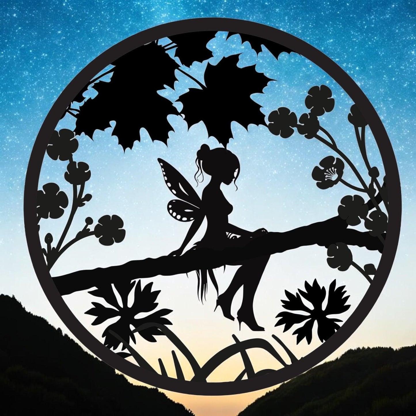 Fairy Silhouette Solar Backlit Wall Art – 50 x 50 CM | Solar-Powered Metal LED Wall Décor for Indoor & Outdoor | Garden Art